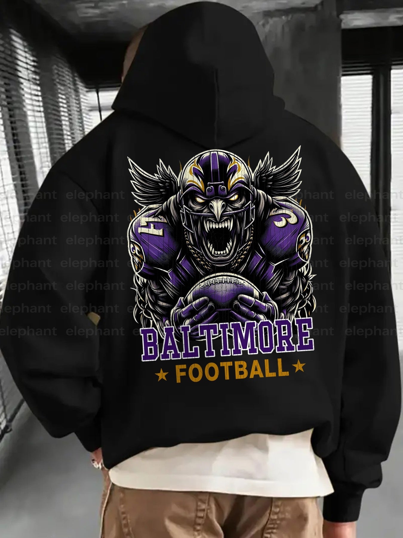 Men's Baltimore Football Graphic Hoodie - Cozy Thick Cotton Blend Sweatshirt with Pockets, Purple & Black Eagle Design, Perfect for Fall and Winter Casual Wear, Sweater Hoodie