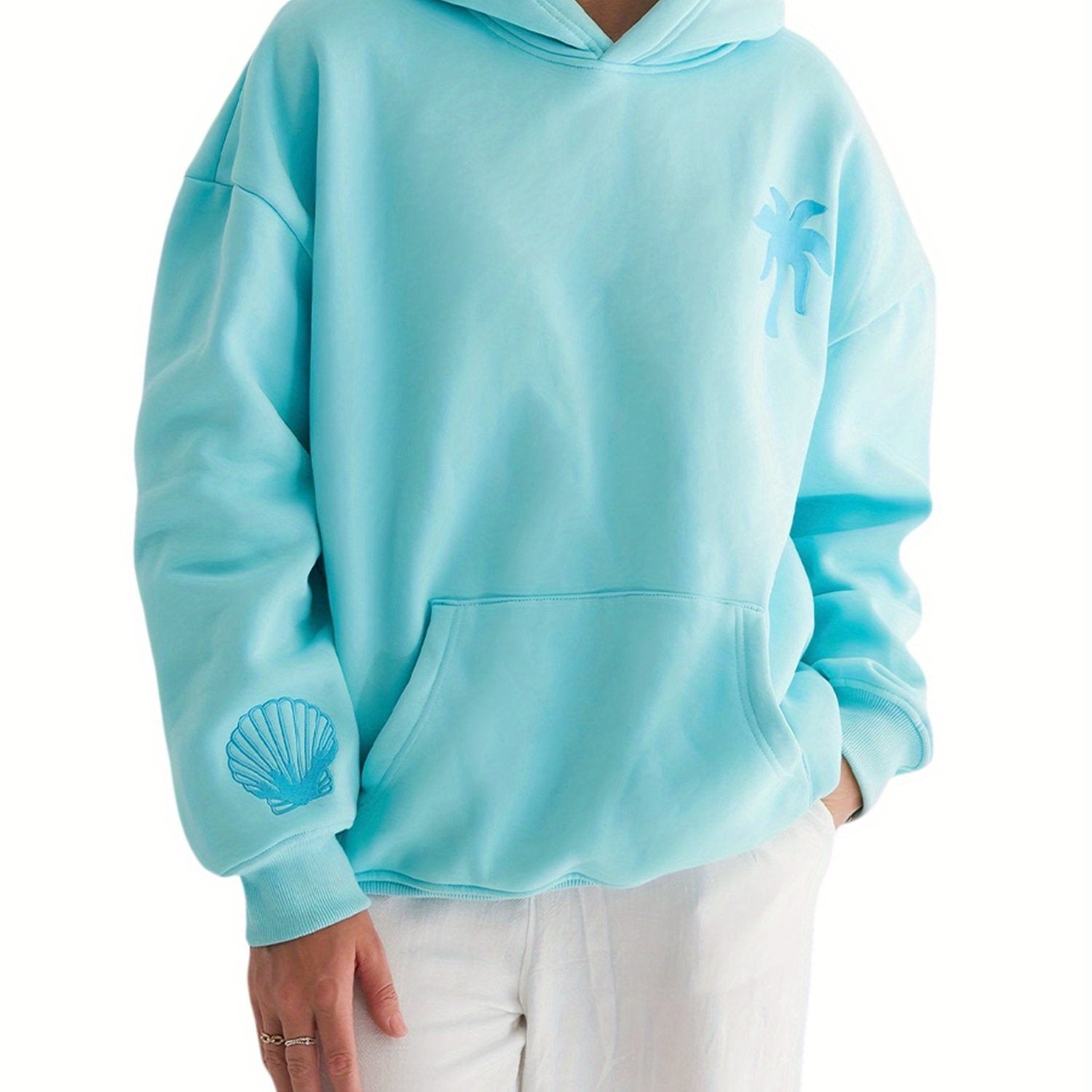 Womens Beach Hoodies Long Sleeve Flower Embroidery Oversized Sweatshirts Streetwear Tops