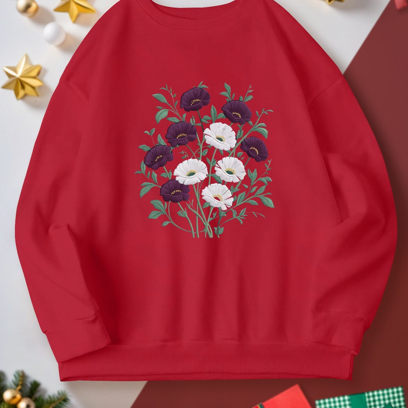 teediy Embroidered floral design women's sweatshirts