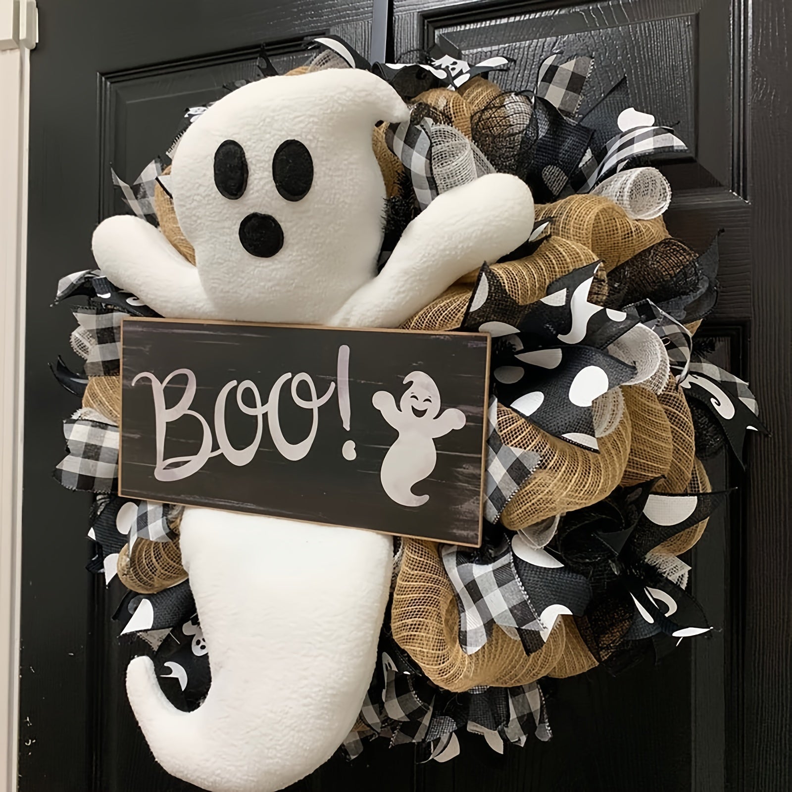 Cute Halloween Ghost Wreath for Holiday Door and Window Scene Decoration Props