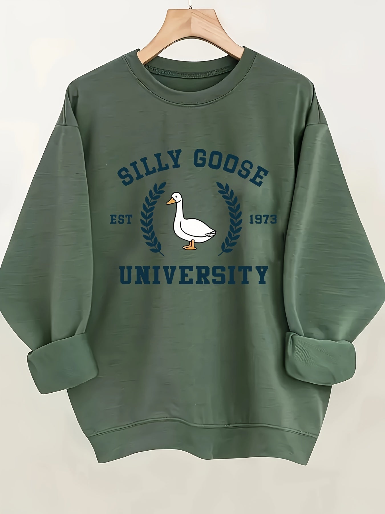 Silly Goose Comfort Workshop Women's Casual Crew Neck Sweatshirt - Silly Goose University 1978 Graphic Print, Soft Beige, Regular Fit, Machine Washable, Allseason Apparel, Playful Design, Durable Fabric