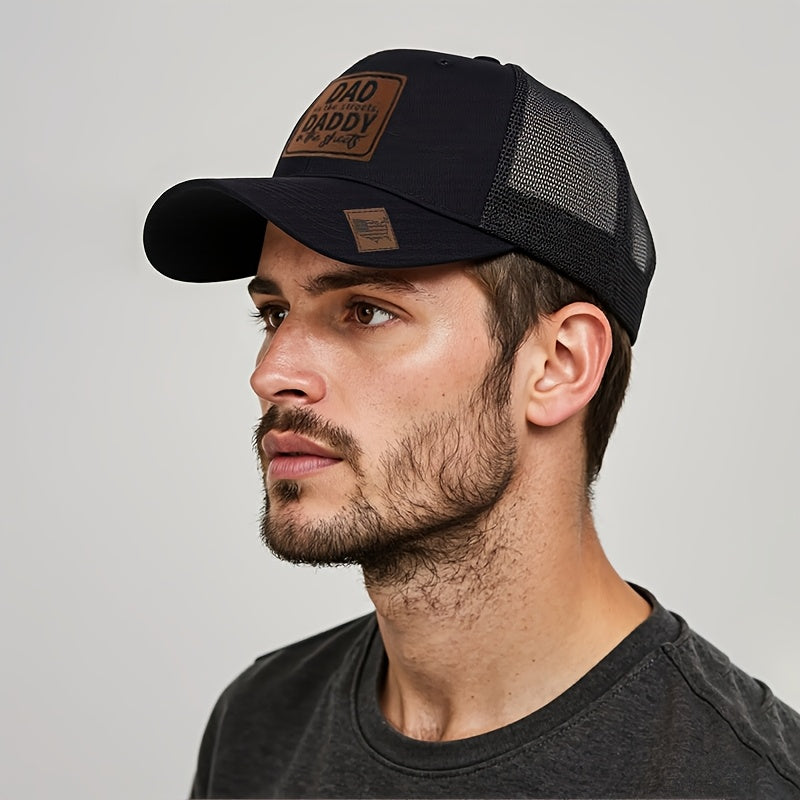 Curved Brim Baseball Cap - Breathable Mesh Trucker Hat with Dad Label, Snapback Closure, Casual Leisure Style for Outdoor Sports and Everyday Wear