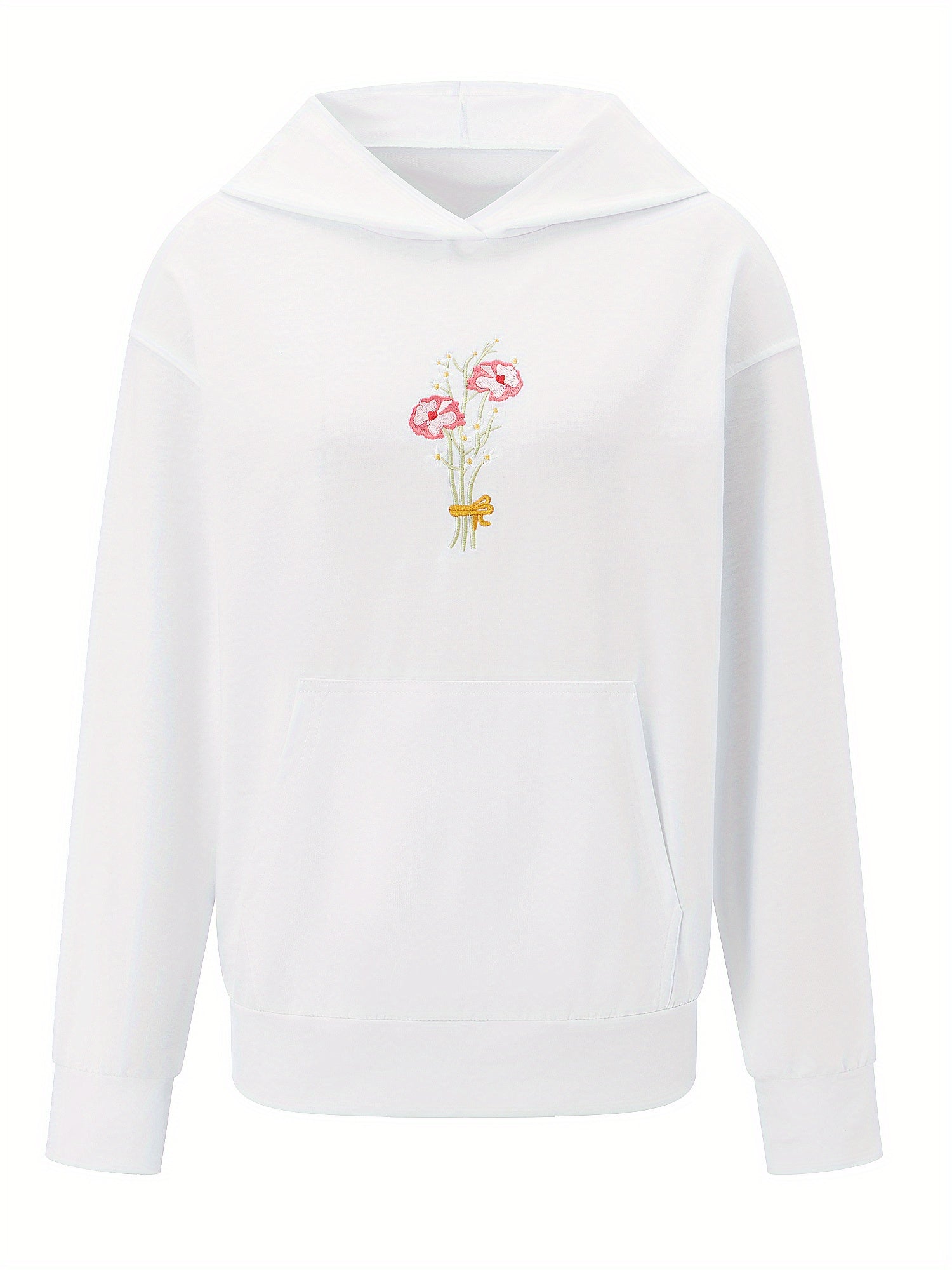 Womens Fashion Hoodies Long Sleeve Floral Letter Embroidery Loose Sweatshirts Streetwear Tops