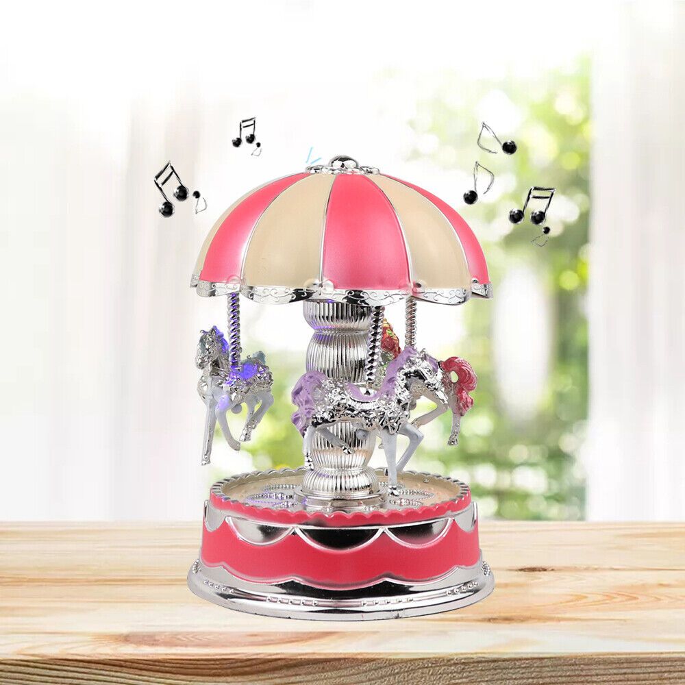 Enchanting Musical Carousel Figurine - 3-Horse Rotating Music Box for Youngsters, Perfect for Christmas & Birthday Decor, Christmas Village House, Girl And Boy, Gorgeous Style