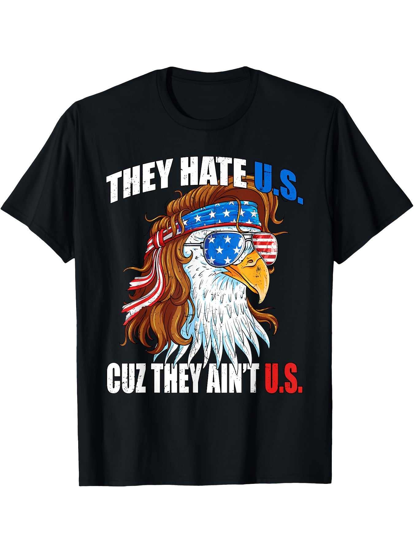 USA Flag 4th of July T-Shirt - Funny Eagle Mullet Design - Unisex Adult Black Short Sleeve Small
