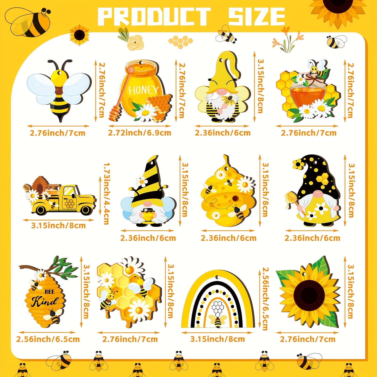 [Bee Wooden Ornaments] 24pcs Wooden Bee Ornaments | Bee Hanging Sign, Bee Gnome, Wood Hanging Decoration for Bee Themed Party