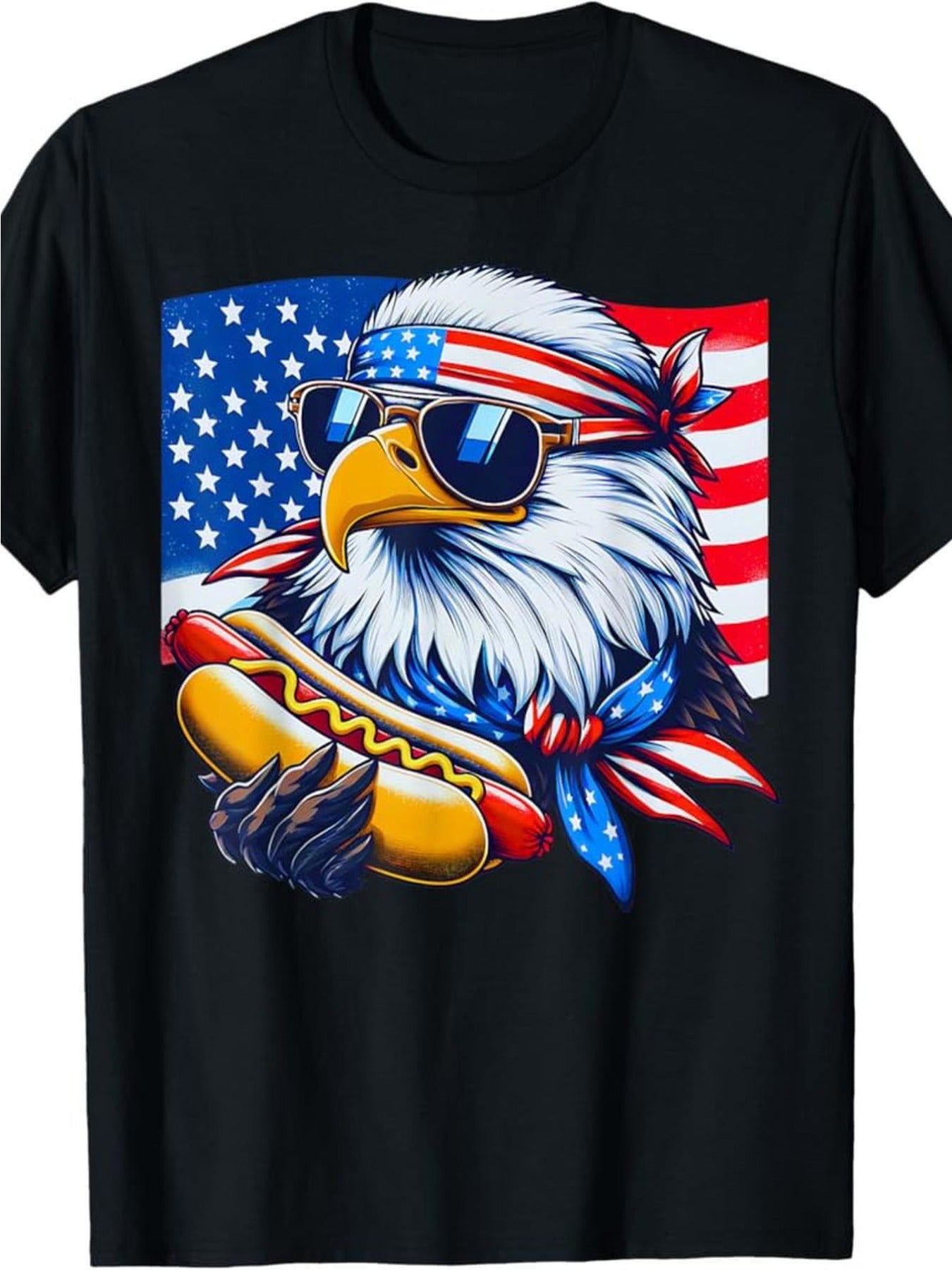 [Patriotic T-Shirt] 100% Cotton Patriotic Bald Eagle Men's T-Shirt | American Flag Graphic, Vintage Style, Short Sleeve, Round Neck, Perfect for 4th of July Celebrations, Holiday Celebration Wear, Bold Graphic Tee, Durable Pr