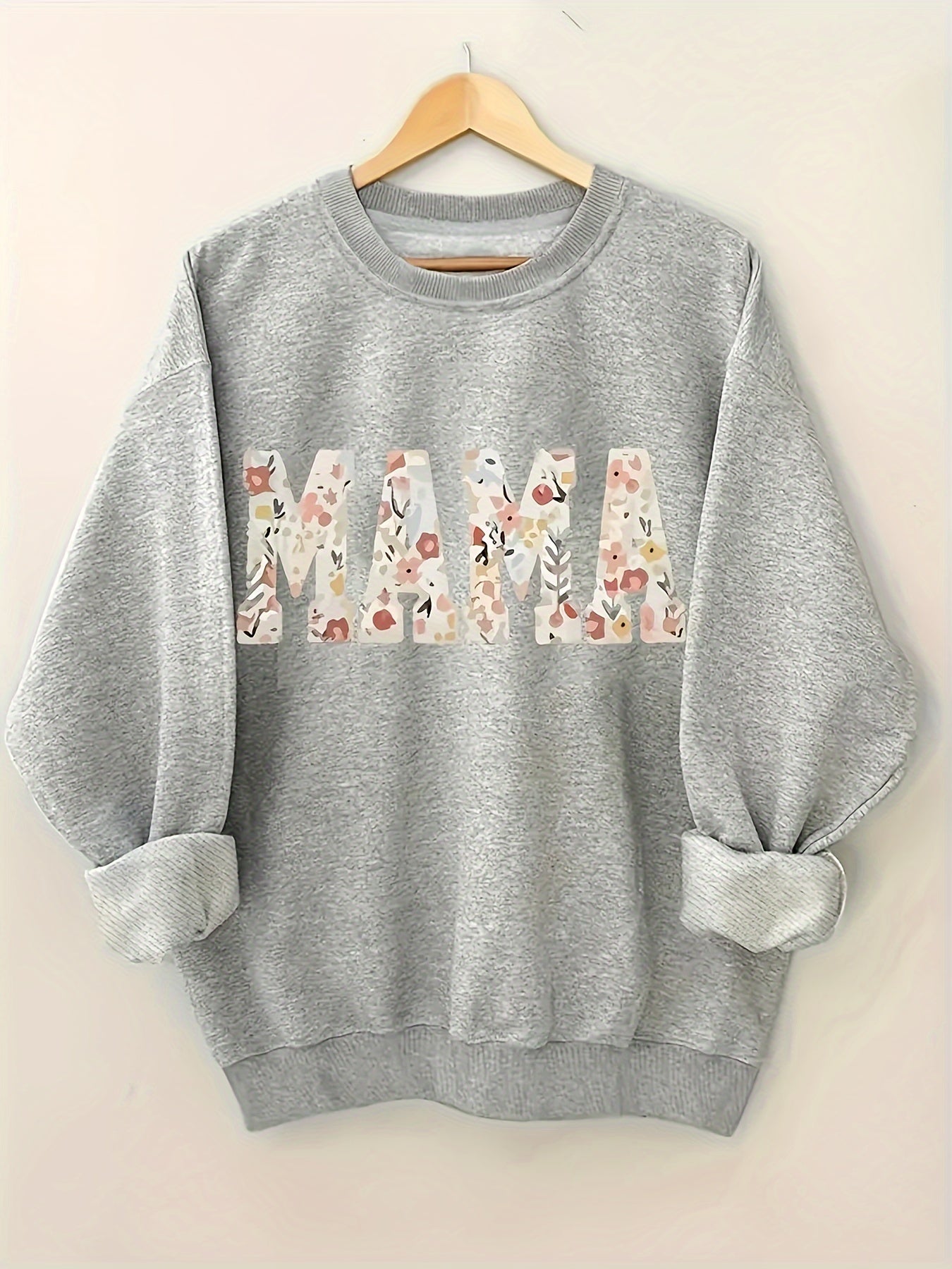 [Cozy Sweatshirt] Ultra-Soft Women's Cozy MAMA Floral Letter Print Pullover Sweatshirt | Machine Washable All-Season Comfort, Cute Sweatshirts, Comfortable Clothing, Playful Design, Durable Comfort