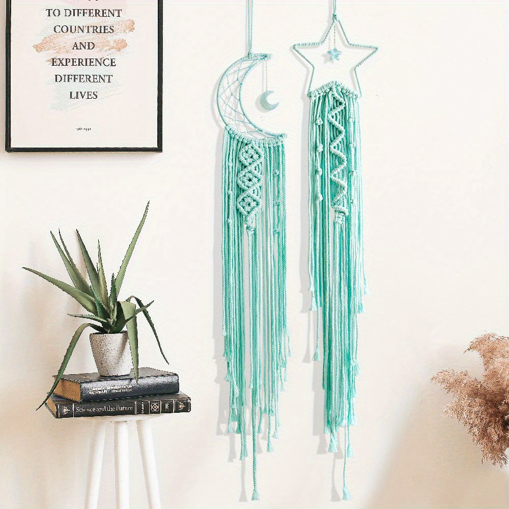 Set of 2pcs Hand-Woven XINGX and Moon Dream Catch Wall Hanging, Bohemian Home Decorative Wall Hangings Decoration, Suitable for Home Wedding Living Room Bedroom Holiday Gift Decorative Wall Hangings without Lights, Suitable f