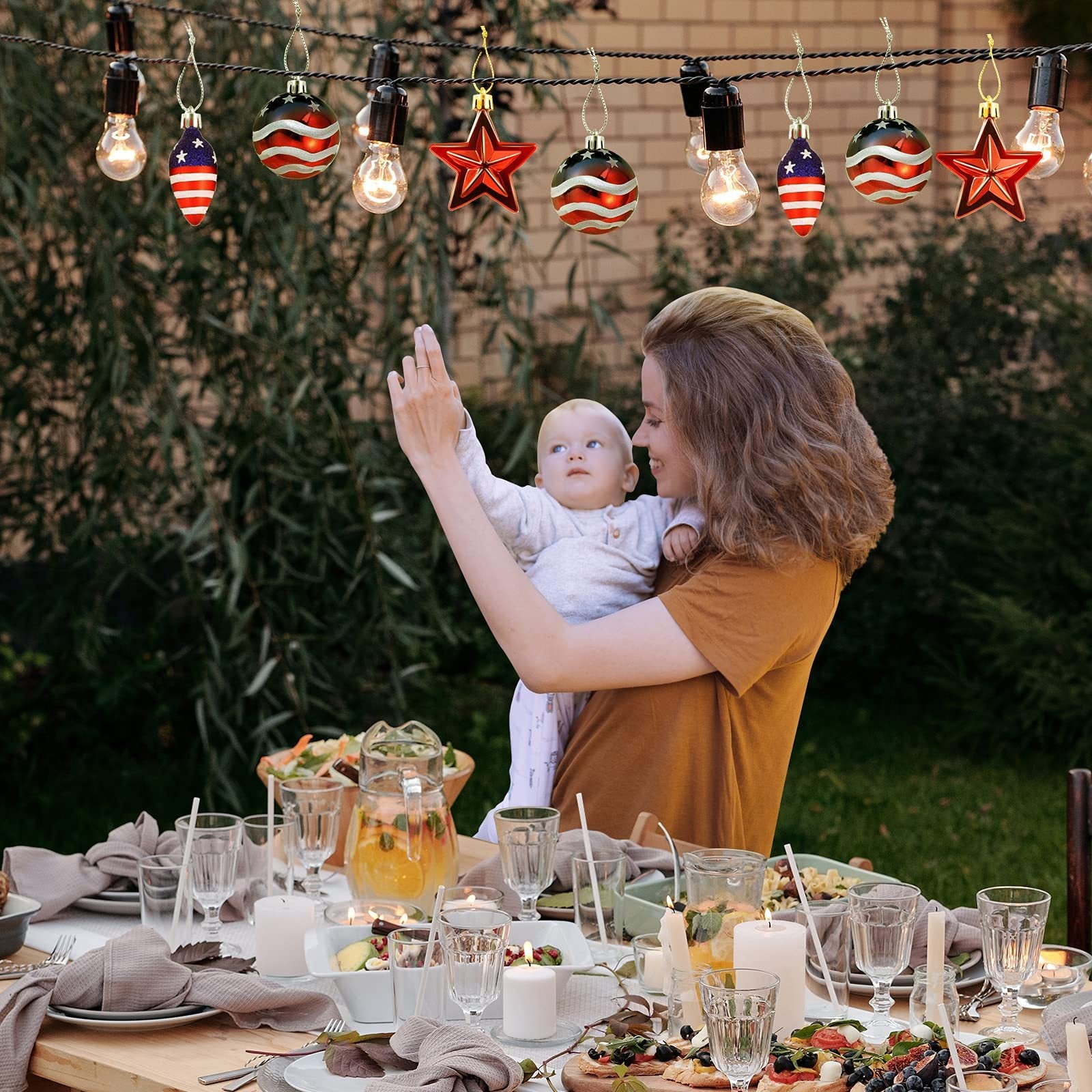 Independence Day Ornaments, Star Ball Bulb Shape Patriotic Hanging Decors for Home, Trees, Door, Closet