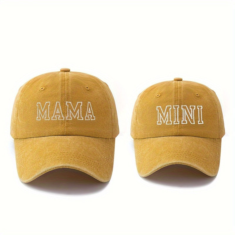 2pcs Stylish Baseball Caps Featuring High-Quality Embroidered Letters MAMA & MINI, Curved Brim Design, Perfect for Outdoor Family Trips, Camping, Sun Protection, And Lightweight Hip-Hop Style, Sold As a Set.