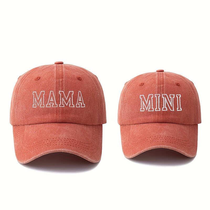 2pcs Stylish Baseball Caps Featuring High-Quality Embroidered Letters MAMA & MINI, Curved Brim Design, Perfect for Outdoor Family Trips, Camping, Sun Protection, And Lightweight Hip-Hop Style, Sold As a Set.