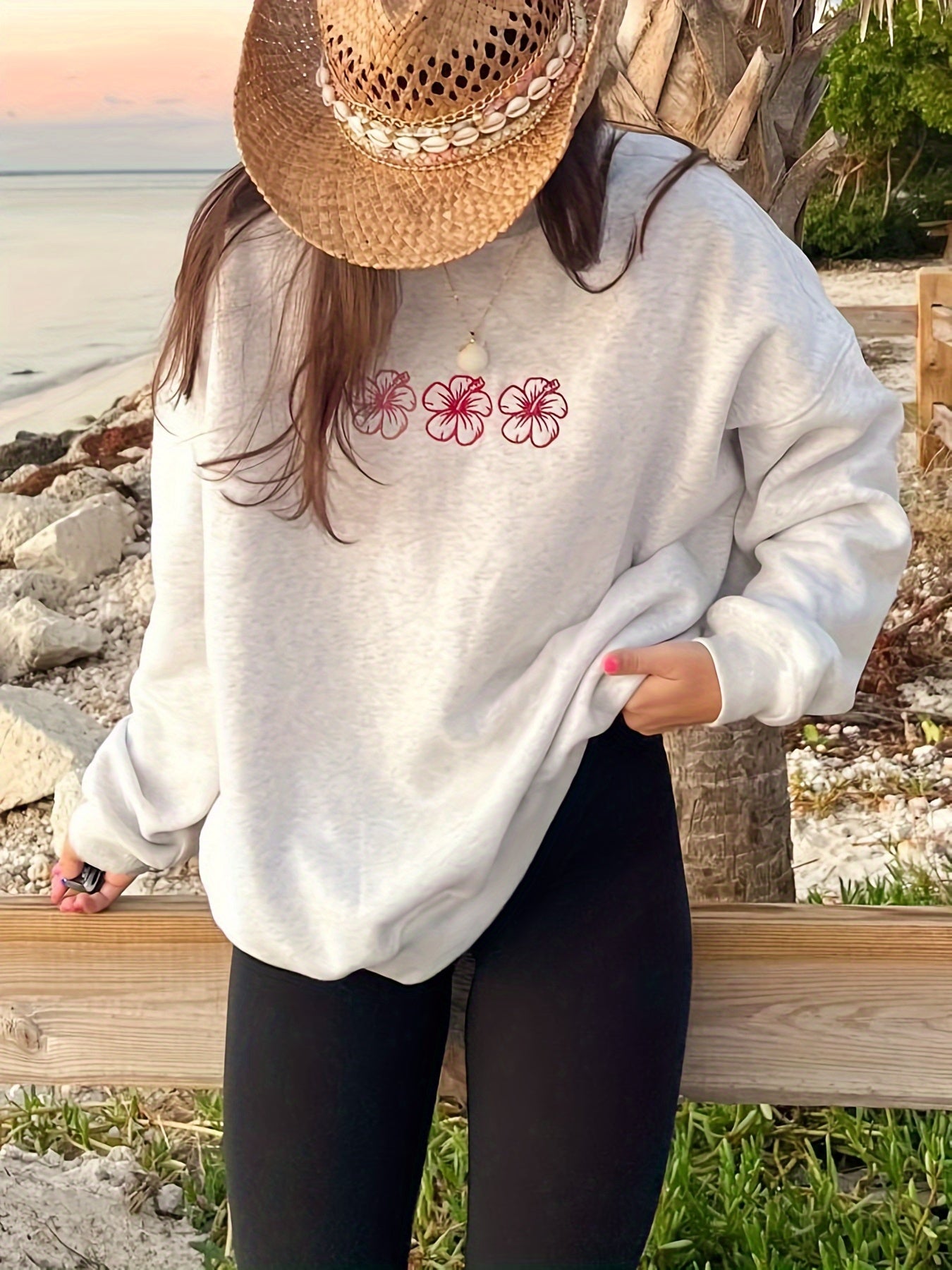 Women'S Long-Sleeved Round Neck Light Blue Butterfly Pattern Three-Color Round Neck Sports Sweatshirt Suitable for Going Out And Partying Streetwear