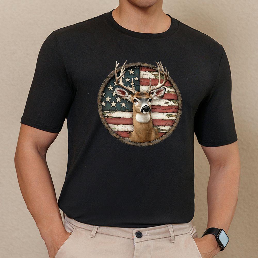 1pc Patriotic Deer Graphic T-Shirt, Polyester, Casual Crew Neck, Short Sleeve, Sports & Daily Wear, Machine Washable - Ideal for Valentine's, Christmas & Easter Gifts