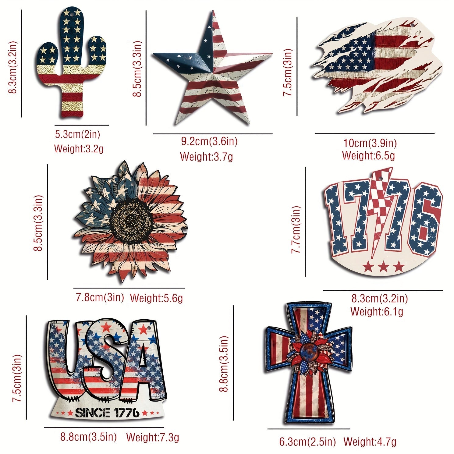 Vintage Wooden Patriotic Tree Ornaments: Celebrate Independence Day with Rustic American, Star, Cactus, Sunflower, and Cross Ornaments