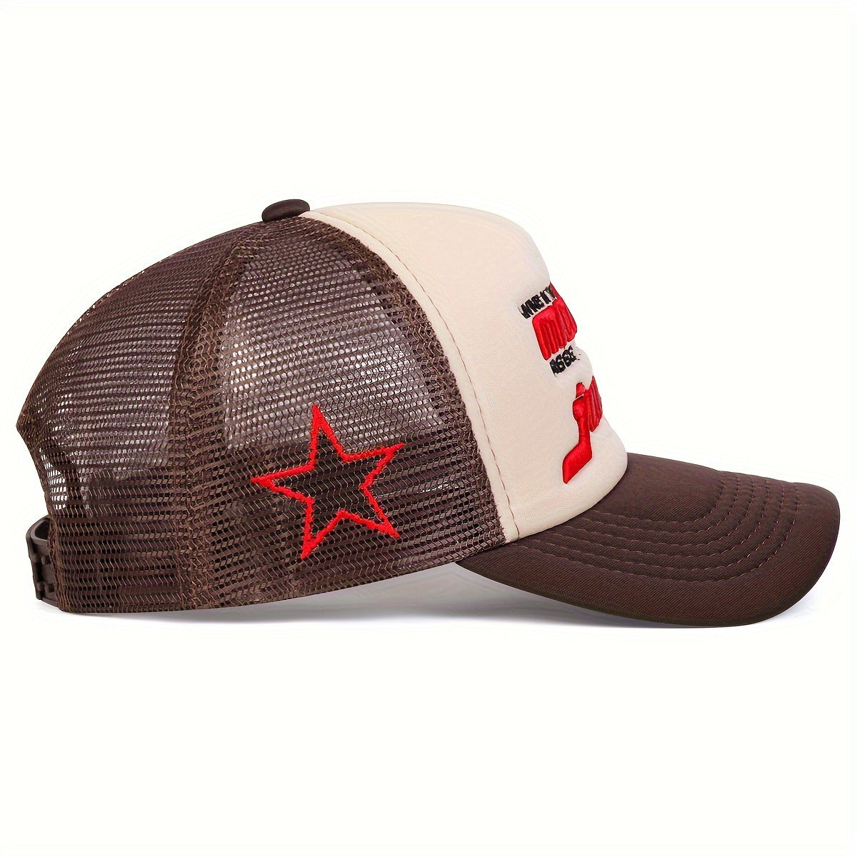 Modern Junkie 1 Men's Five-Panel Baseball Cap - Adjustable, Breathable, Lightweight Polyester - Casual Beige, Brown, White, Blue Star Design Trucker Hat for Summer, Spring, Fall Outdoor Activities & Beach Vacations