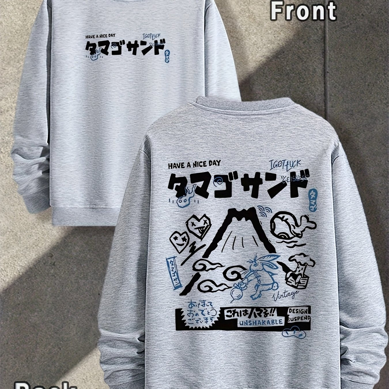 [Japanese Graffiti Sweater] Men's Japanese Graffiti Crew Neck Sweater - Spring And Autumn, Double-sided Printing Pattern, Outdoor Wear