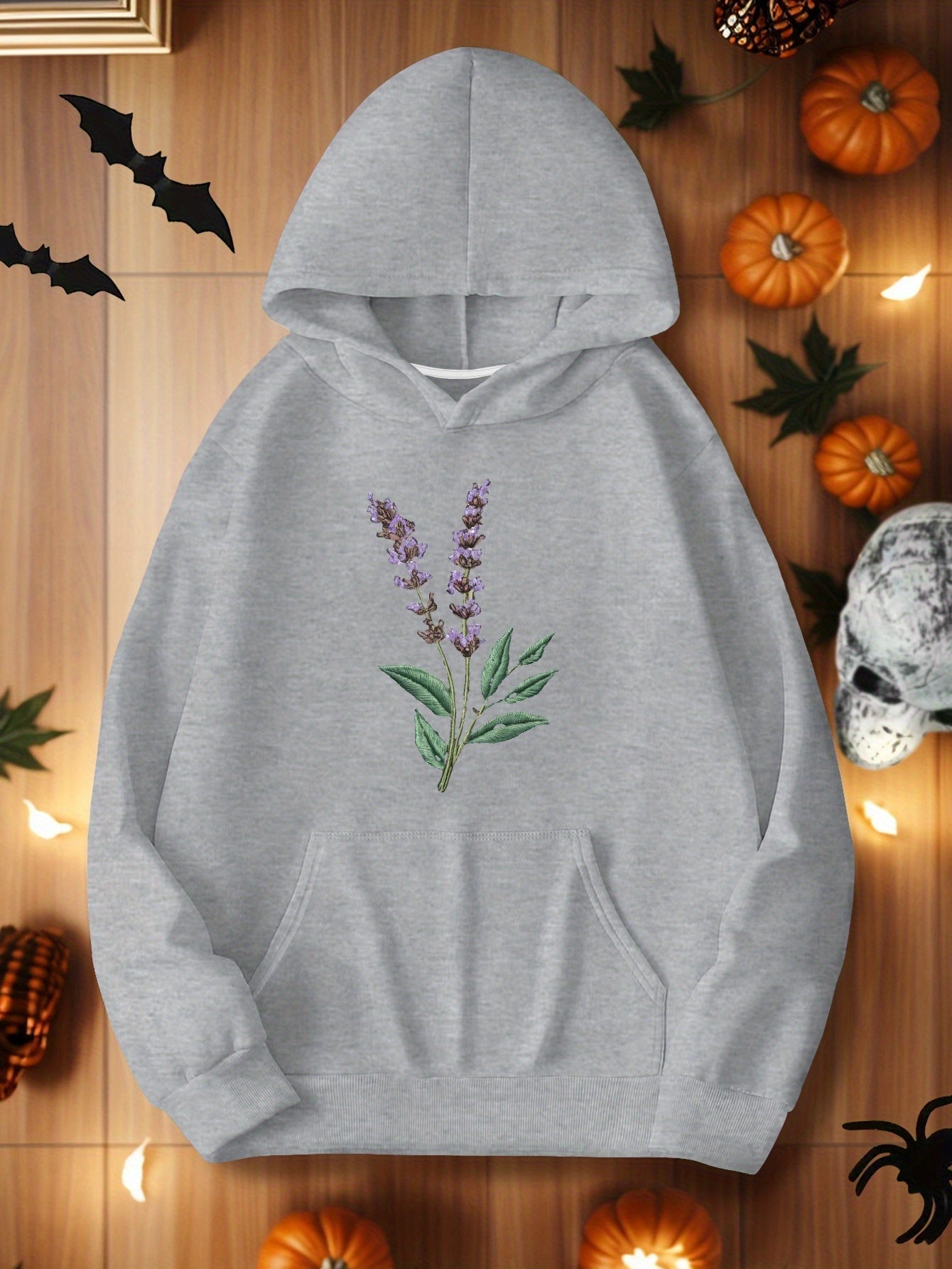 Teediy Lavender Sprig Embroidered Design Women'S Hoodies