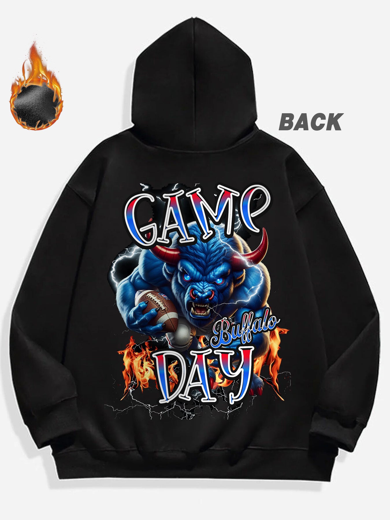 Mens Winter Clothes, Mens Gifts, Buffalo Football Graphic Hoodie, Features a Bold Design of The Buffalo Football Logo, This Hoodie Is Perfect for Football Enthusiasts, Offering Thick Warmth Ideal for Winter Wear, Equipped wit