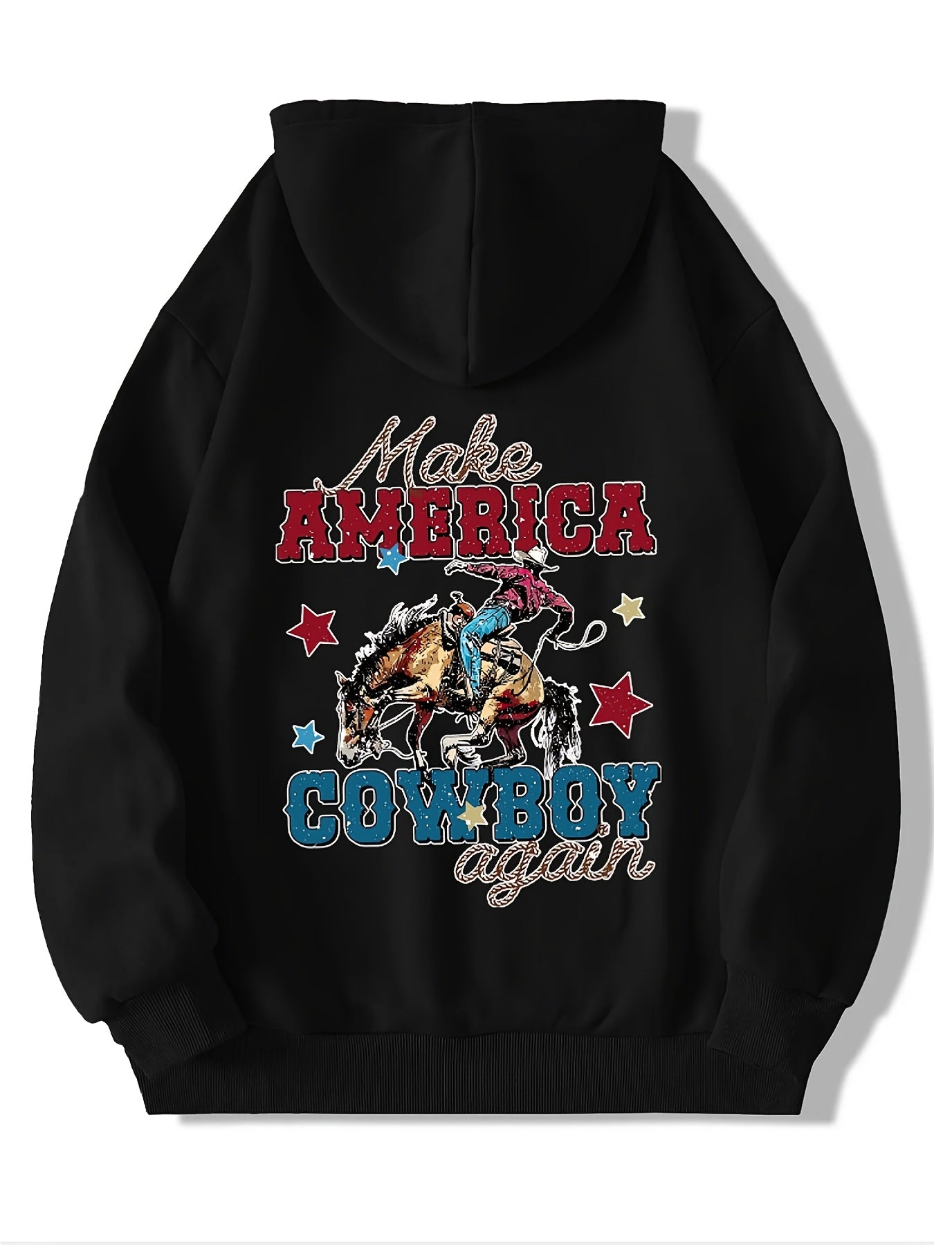 cowboy Loose-fitting men's letter and character print hoodie with drooping shoulders and adjustable drawstrings