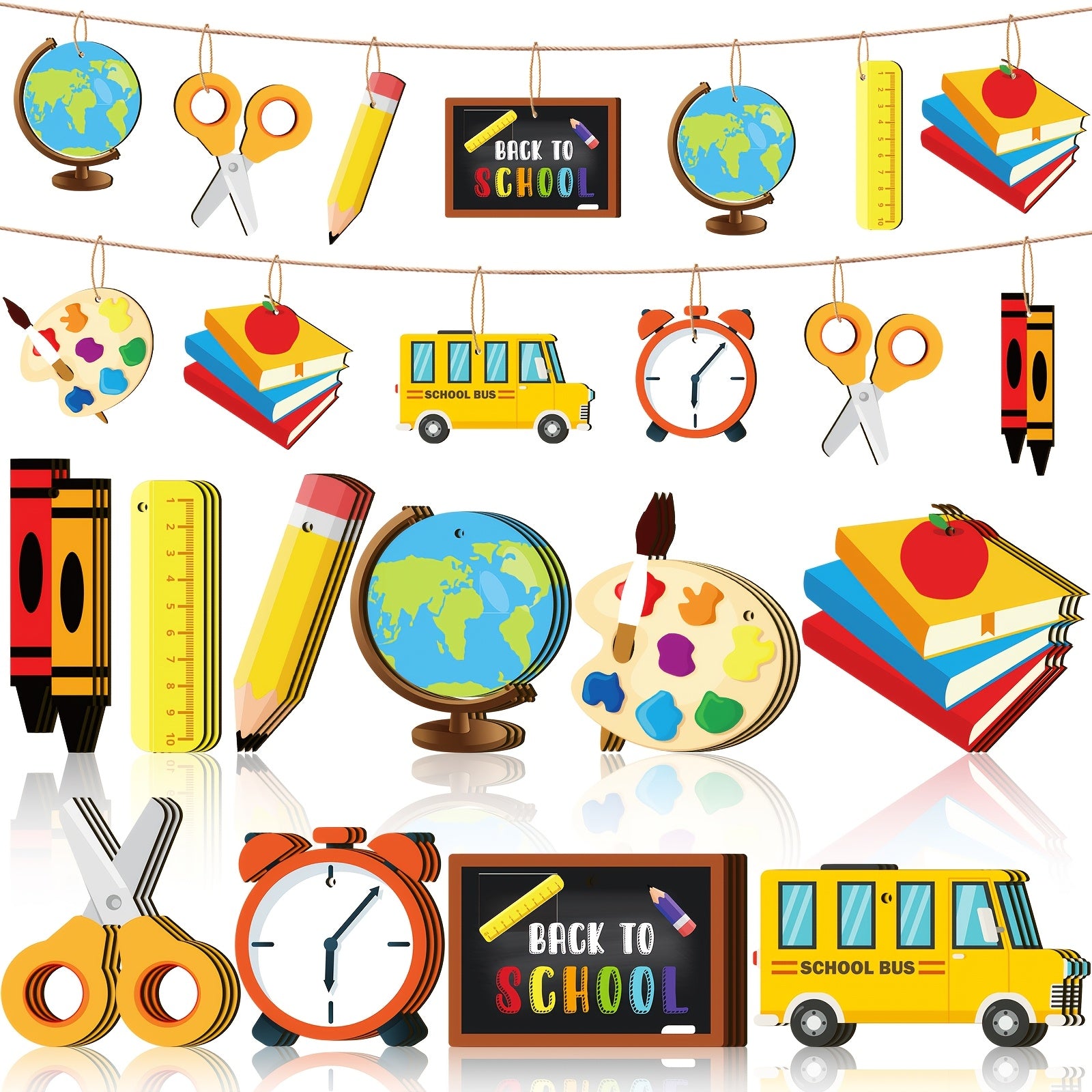 Back to School Wooden Ornament Back to School Party Hanging Decor Teacher Appreciation Decor Cutouts First Day of School Wooden Ornament for Party Supplies, Classic