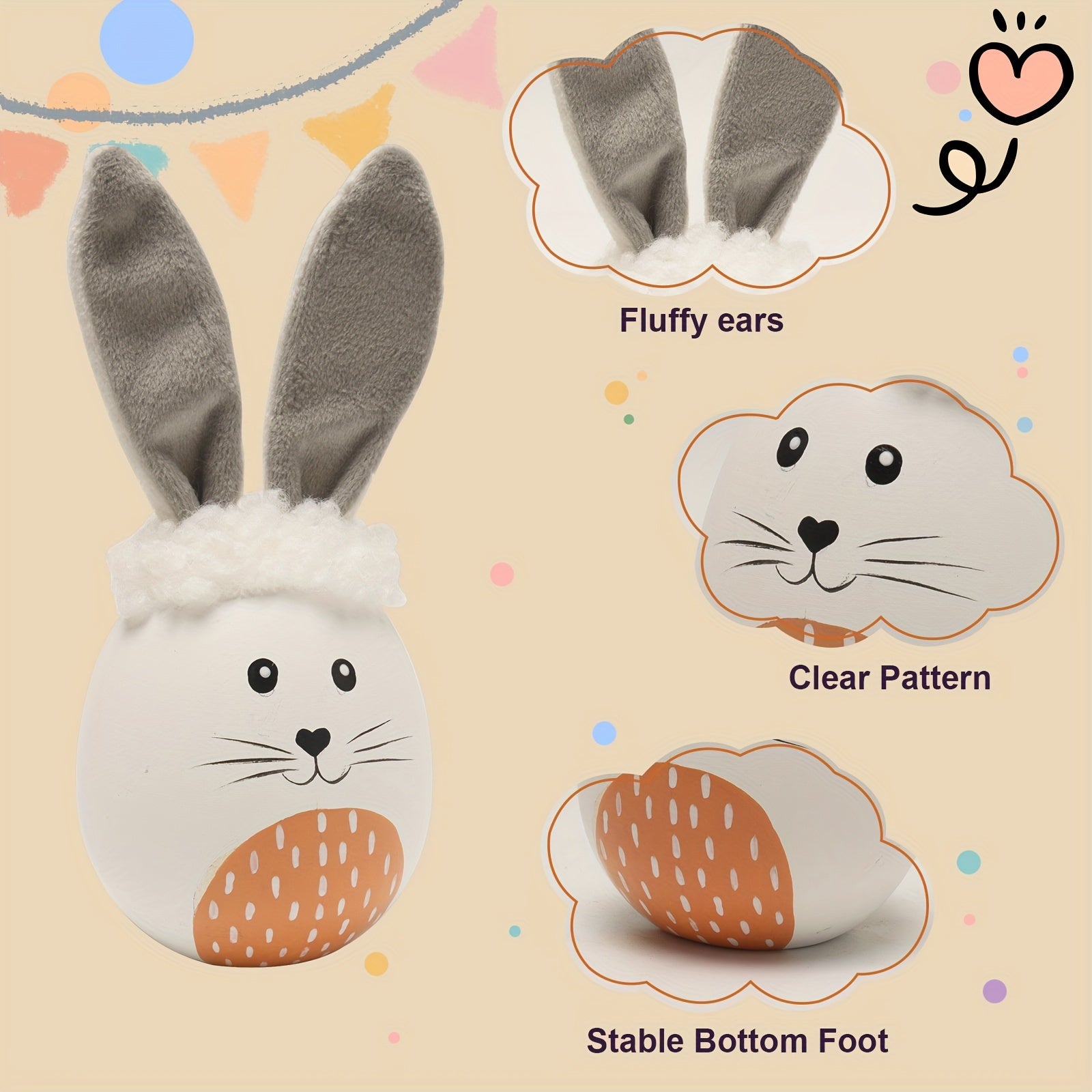 [Wooden Easter Decor] Wooden Decorative Easter Egg Decor, Easter Bunny Eggs Figurine, Indoor Spring Table Centerpieces Shelf Fireplace Mantel Desk Tiered Tray Decorations For Home