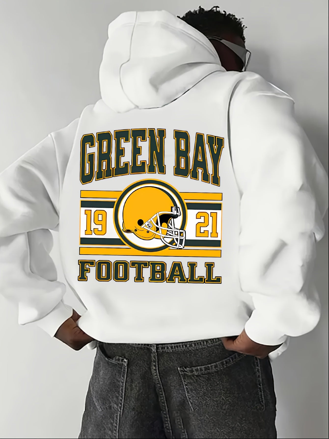 Men's Green Bay Football Graphic Hoodie - 19 & 22 Number Design, 50% Cotton 50% Polyester Blend, Kangaroo Pocket, Regular Fit Casual Pullover for Autumn Winter
