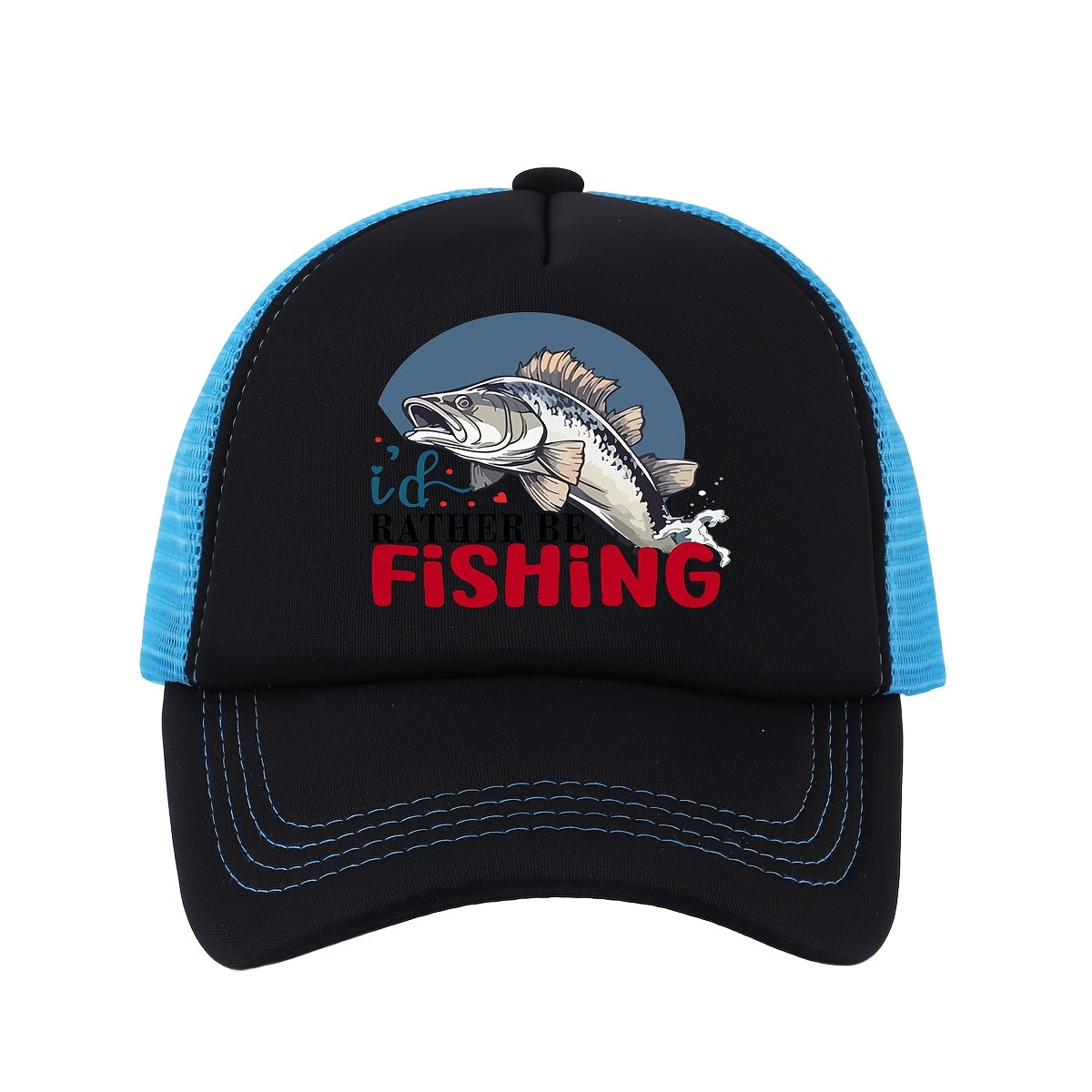 Casual Breathable Mesh Baseball Cap - Trucker Hat with Love Fish Design in Black, Red, & Blue for Fishing, Golf, and Outdoor Activities