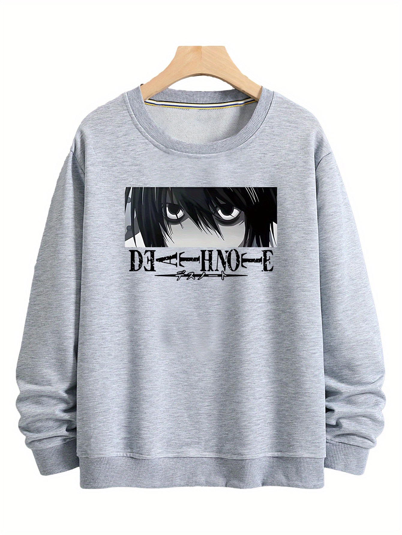 [Four seasons Comfy Death Note Sweatshirt] Japanese comic Death Note pattern Print Men's versatile Long Sleeve Comfy Sweatshirt Casual Top For four seasons Men's Clothing Outdoor