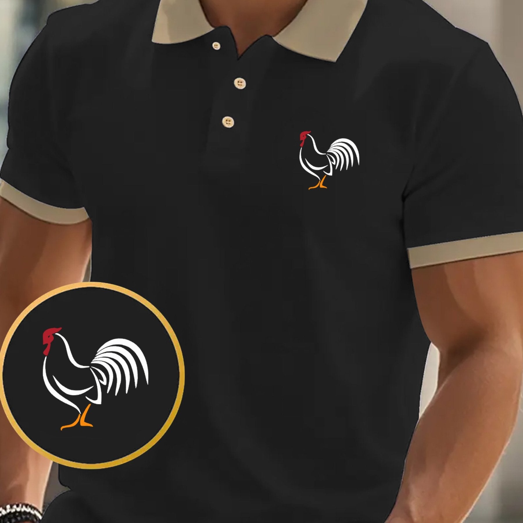 [Comfy Golf Shirt] Rooster Menswear Comfy Print Men's Short Sleeve Golf Shirt | Business Casual Top for Tennis Training