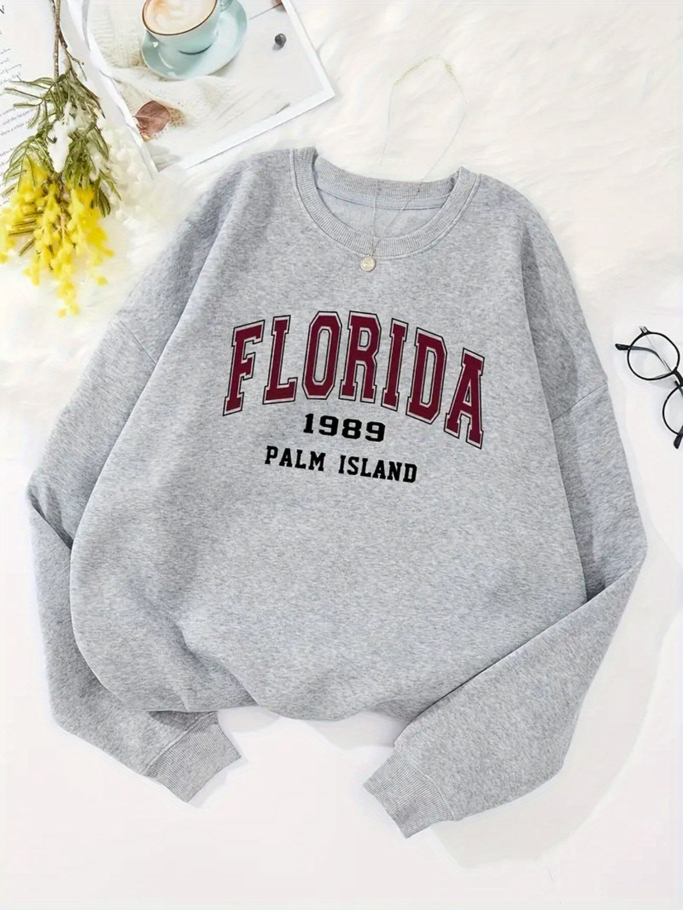 [Grey Sweater] Grey Long Sleeve Crew Neck Women's Casual Sweater | Autumn/Winter Knit Pullover Sweatshirt