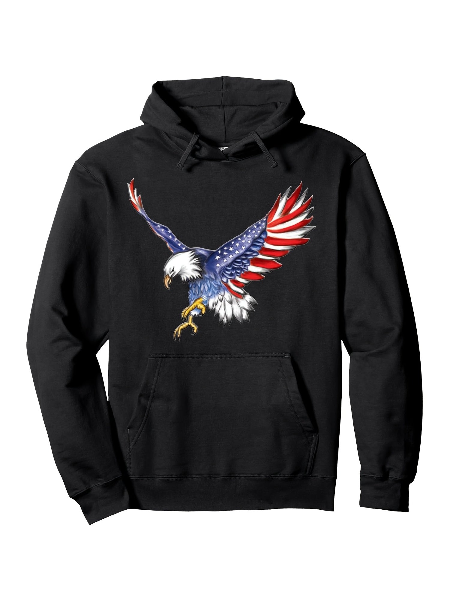 Men'S Patriotic Eagle and American Flag Hoodie- Long Sleeve Pullover with Kangaroo Pocket