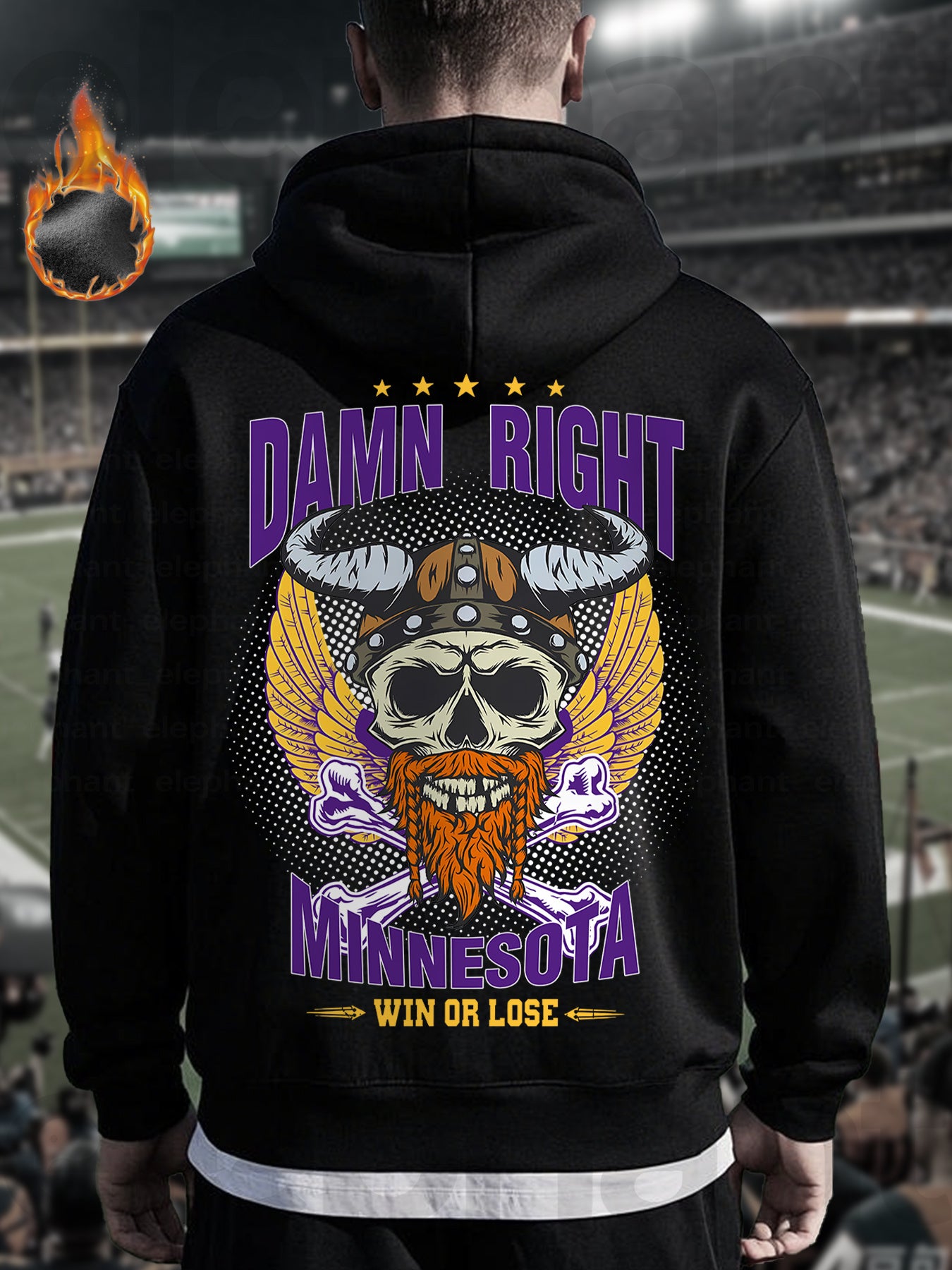 Men's Fleece-Lined Hoodie with Minnesota Skull Graphic - 