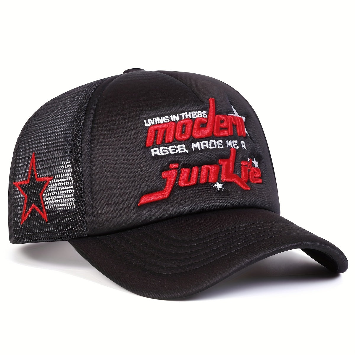 Modern Junkie 1 Men's Five-Panel Baseball Cap - Adjustable, Breathable, Lightweight Polyester - Casual Beige, Brown, White, Blue Star Design Trucker Hat for Summer, Spring, Fall Outdoor Activities & Beach Vacations