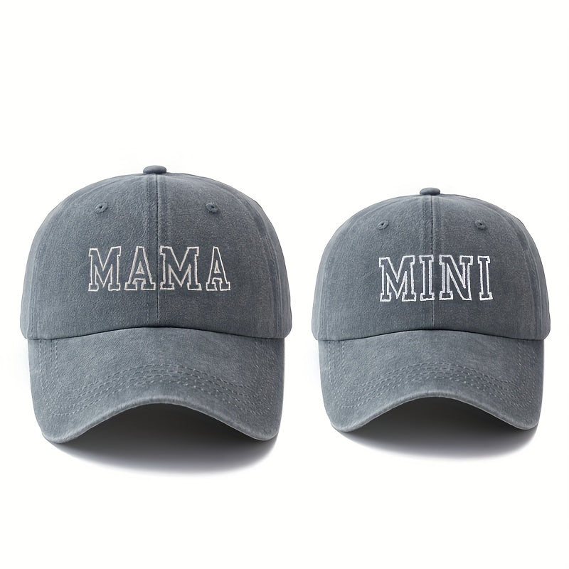 2pcs Stylish Baseball Caps Featuring High-Quality Embroidered Letters MAMA & MINI, Curved Brim Design, Perfect for Outdoor Family Trips, Camping, Sun Protection, And Lightweight Hip-Hop Style, Sold As a Set.