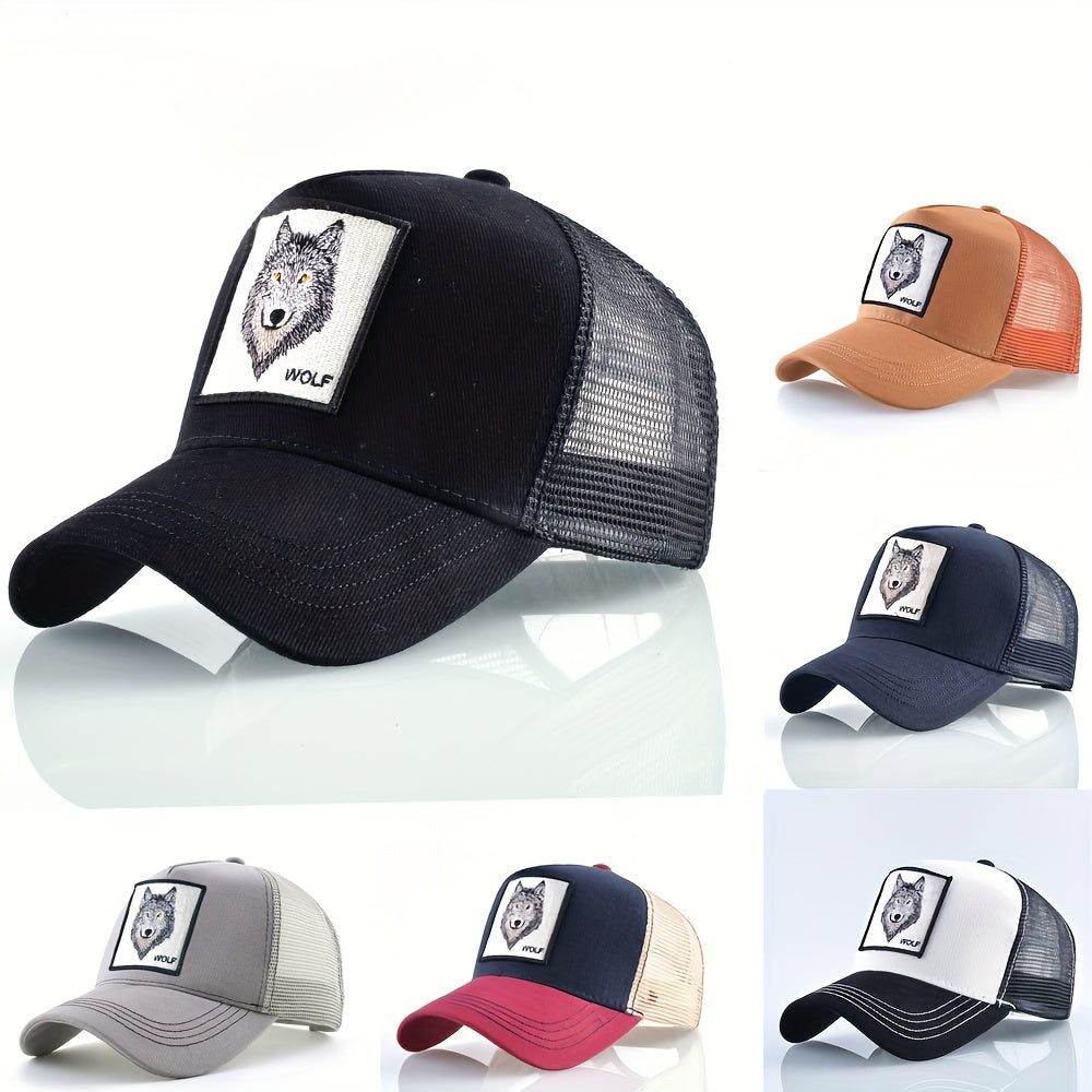 Men'S & Women'S Wolf Embroidery Snapback Trucker Hat - Breathable, Fitted, All-Season Outdoor Sports Cap with Adjustable Sizing, Outdoor Sports Cap|Adjustable Headgear|Snapback Closure