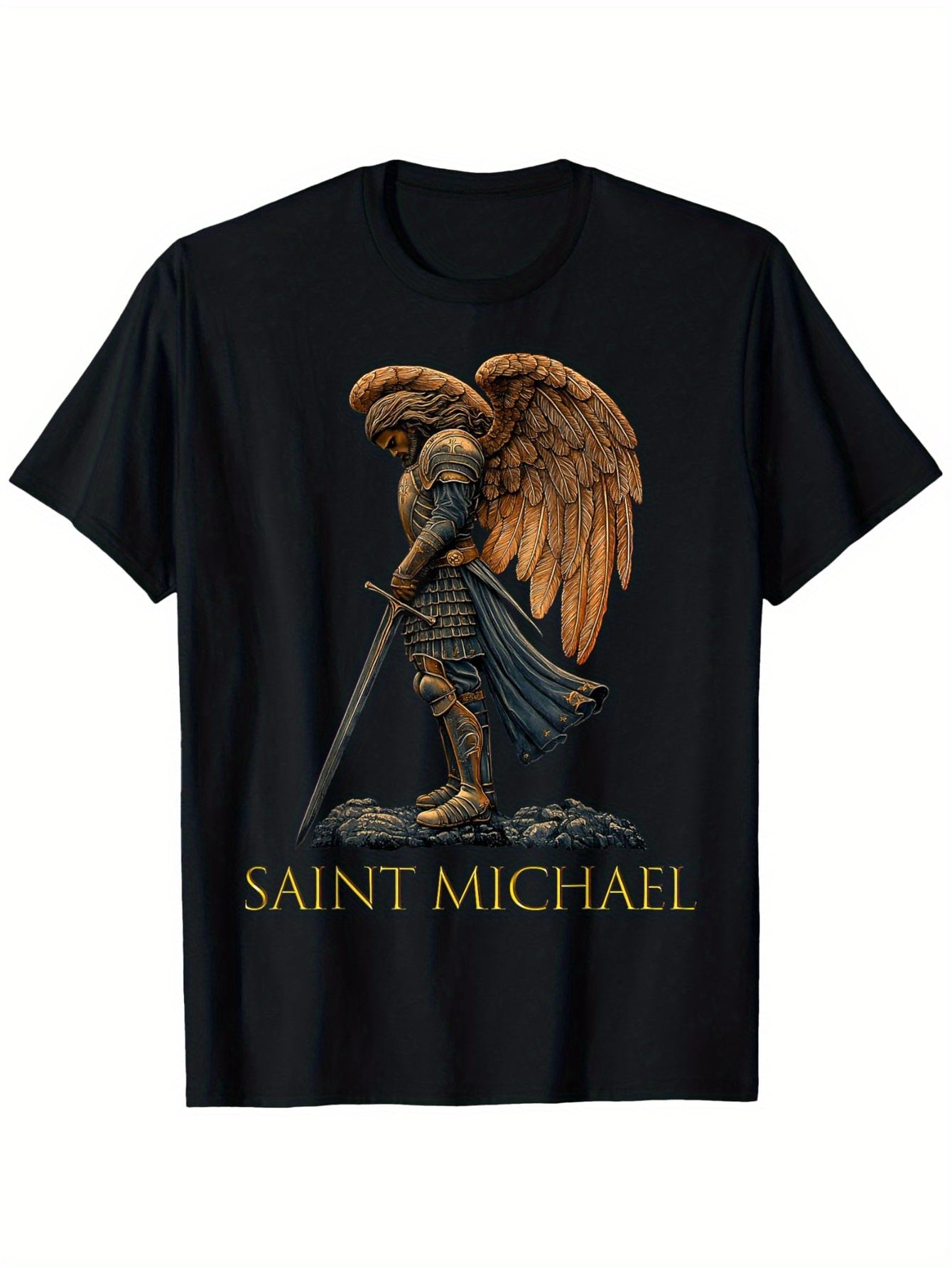 Saint Michael the Archangel T-Shirt 100% Cotton Round Neck Short Sleeve T-shirt