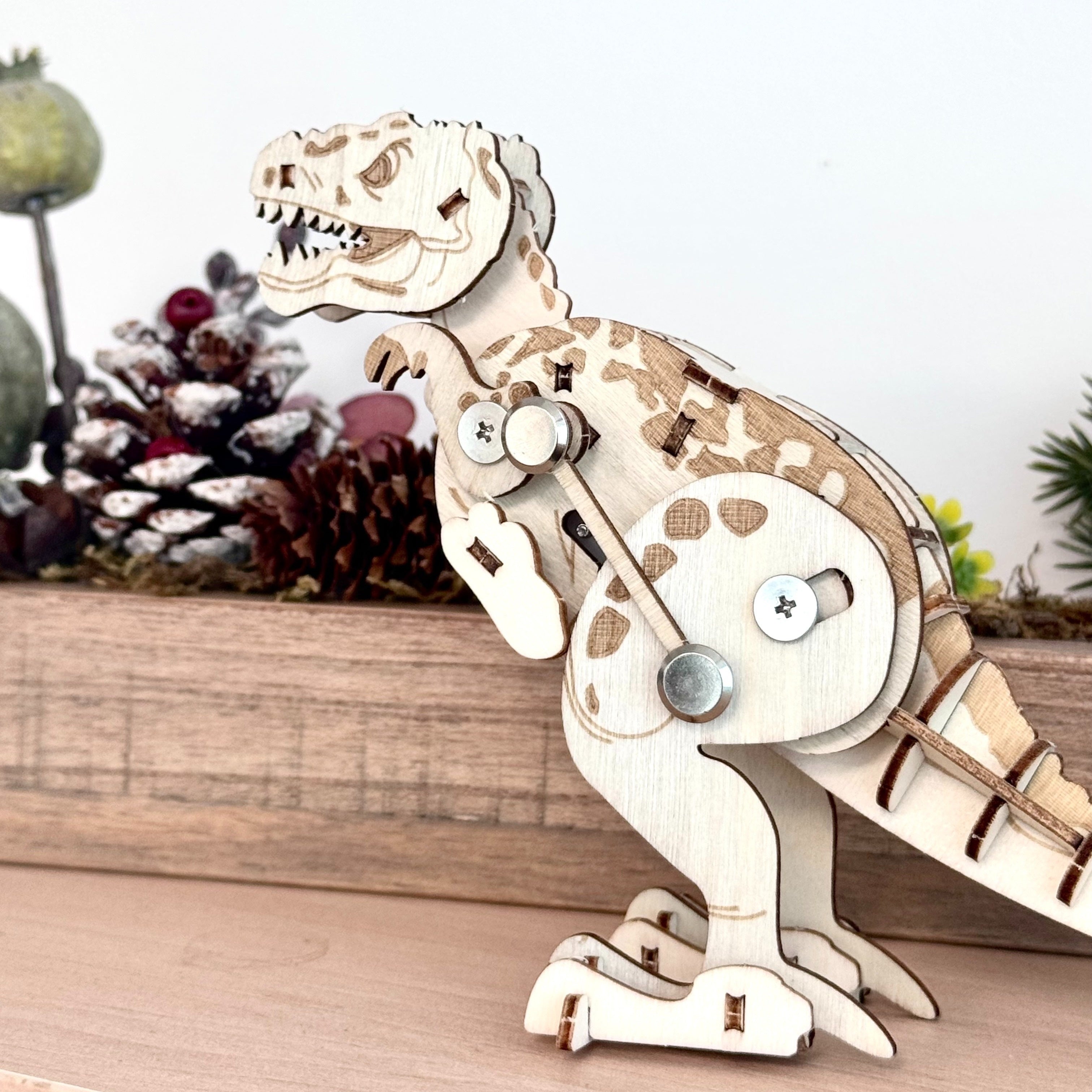 Walking Tyrannosaurus Rex A Wooden Puzzle Three-dimensional Model DIY Handmade Kit Desktop Ornaments Creative Holiday Gifts For Dinosaur Lovers And Handmade Lovers