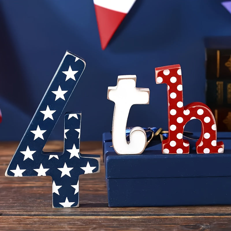 [Patriotic Wooden Letters] Red White & Blue Patriotic Wooden Letters | Star-Spangled Table Decor for 4th of July, Memorial Day, Independence Day, Graduation, Freedom Day | Durable Battery-Free Tiered Tray Signs