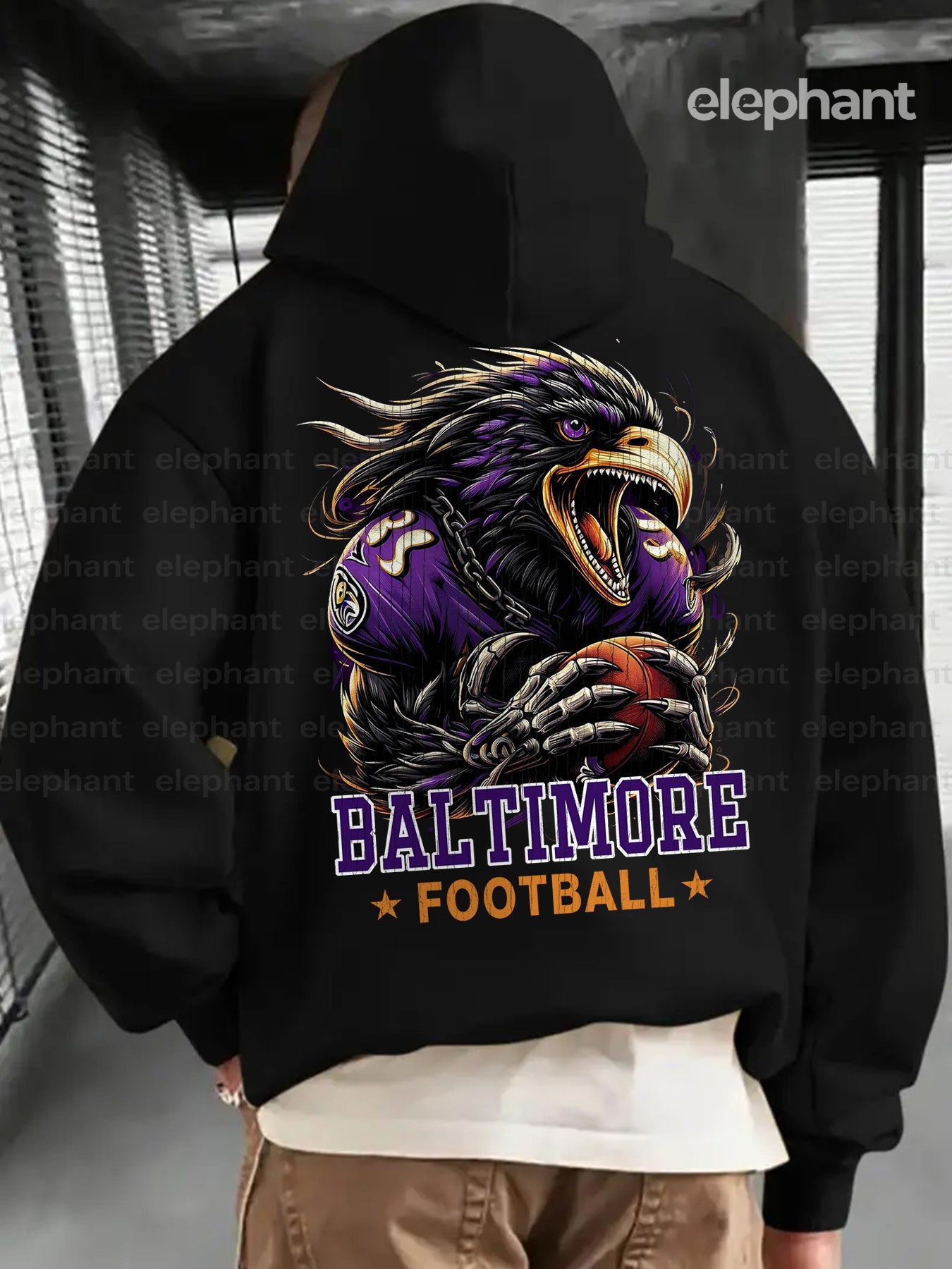 1pc Baltimore Football Graphic Print Hoodie - Thickened Unisex Casual Pullover with Pocket, Long Sleeve Autumn Winter Sweatshirt for Men & Women, Football Enthusiast Gift