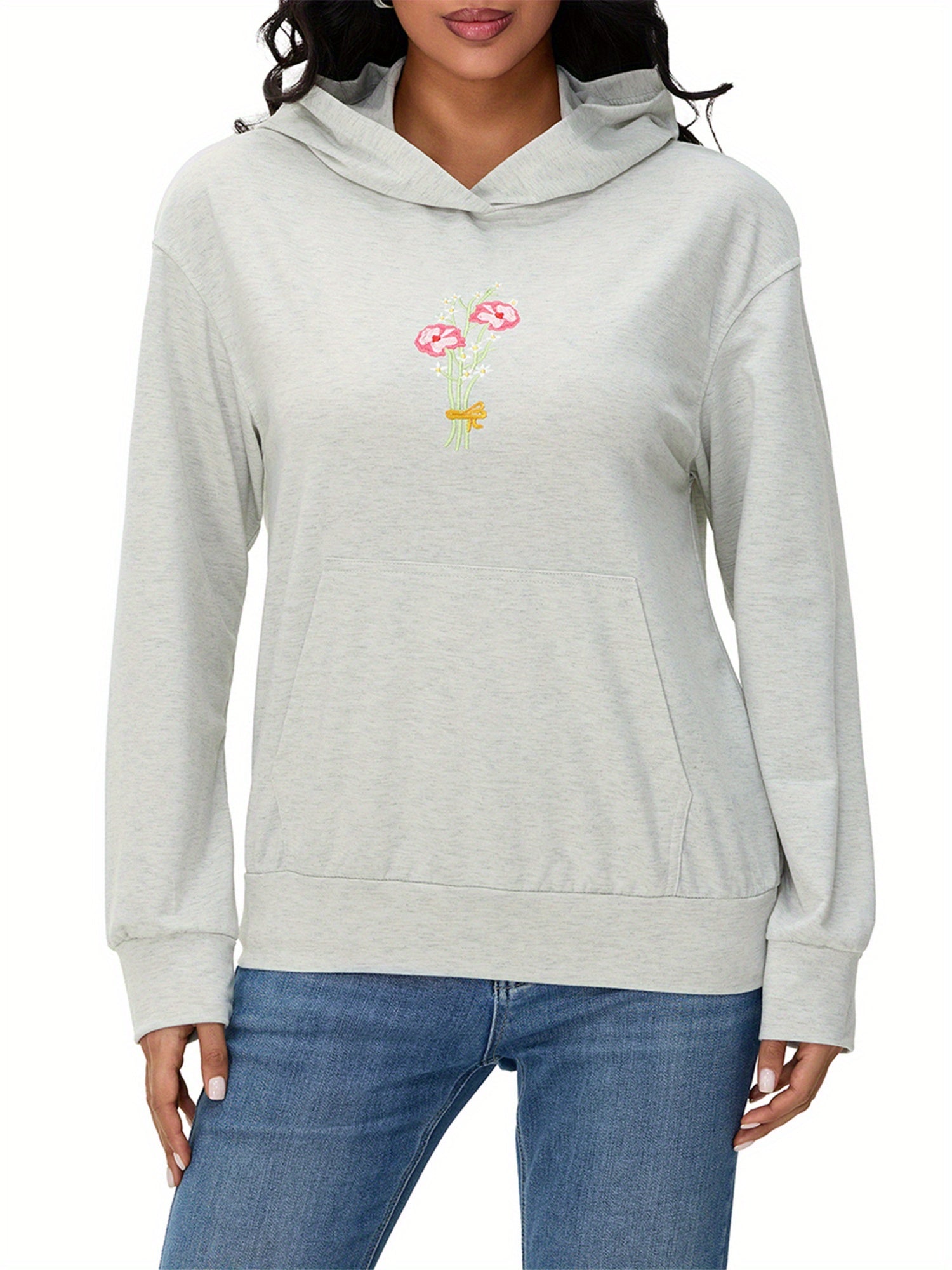 Womens Fashion Hoodies Long Sleeve Floral Letter Embroidery Loose Sweatshirts Streetwear Tops