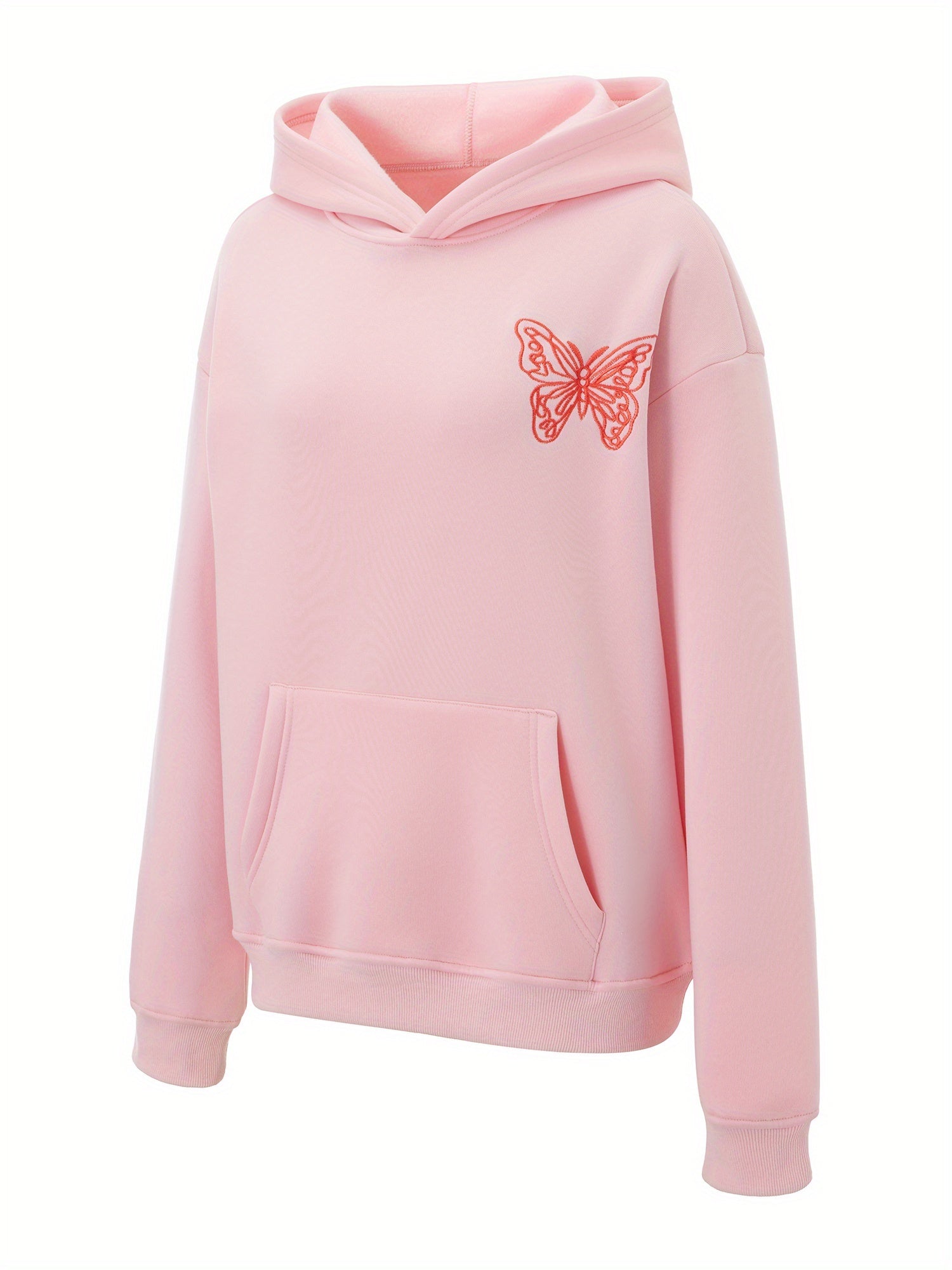 Women'S Spring Autumn Hooded Sweatshirt Long Sleeve Letter Butterfly Embroidery Hoodie