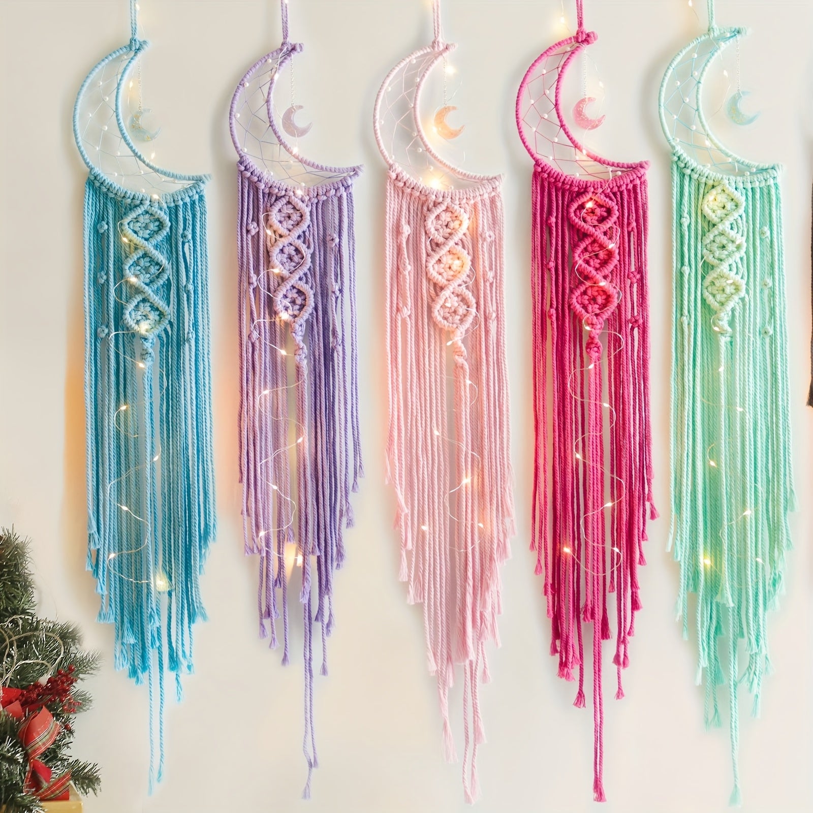 Set of 2pcs Hand-Woven XINGX and Moon Dream Catch Wall Hanging, Bohemian Home Decorative Wall Hangings Decoration, Suitable for Home Wedding Living Room Bedroom Holiday Gift Decorative Wall Hangings without Lights, Suitable f
