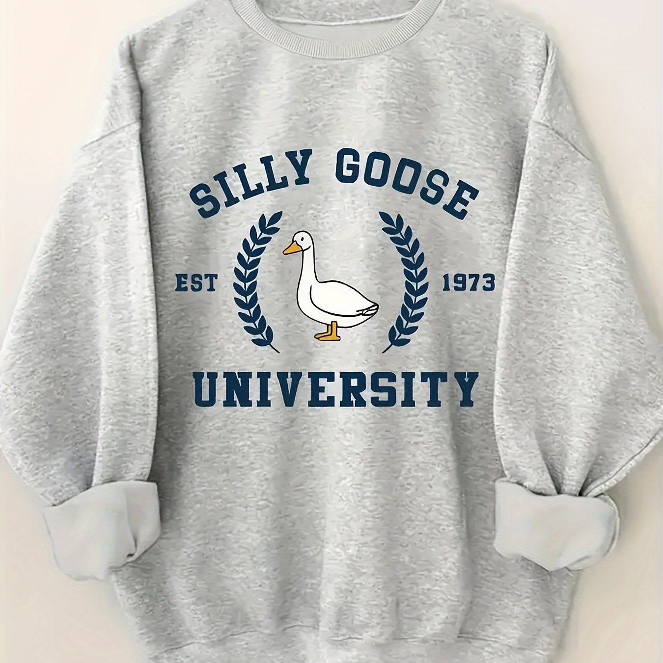 Silly Goose Comfort Workshop Women's Casual Crew Neck Sweatshirt - Silly Goose University 1978 Graphic Print, Soft Beige, Regular Fit, Machine Washable, Allseason Apparel, Playful Design, Durable Fabric
