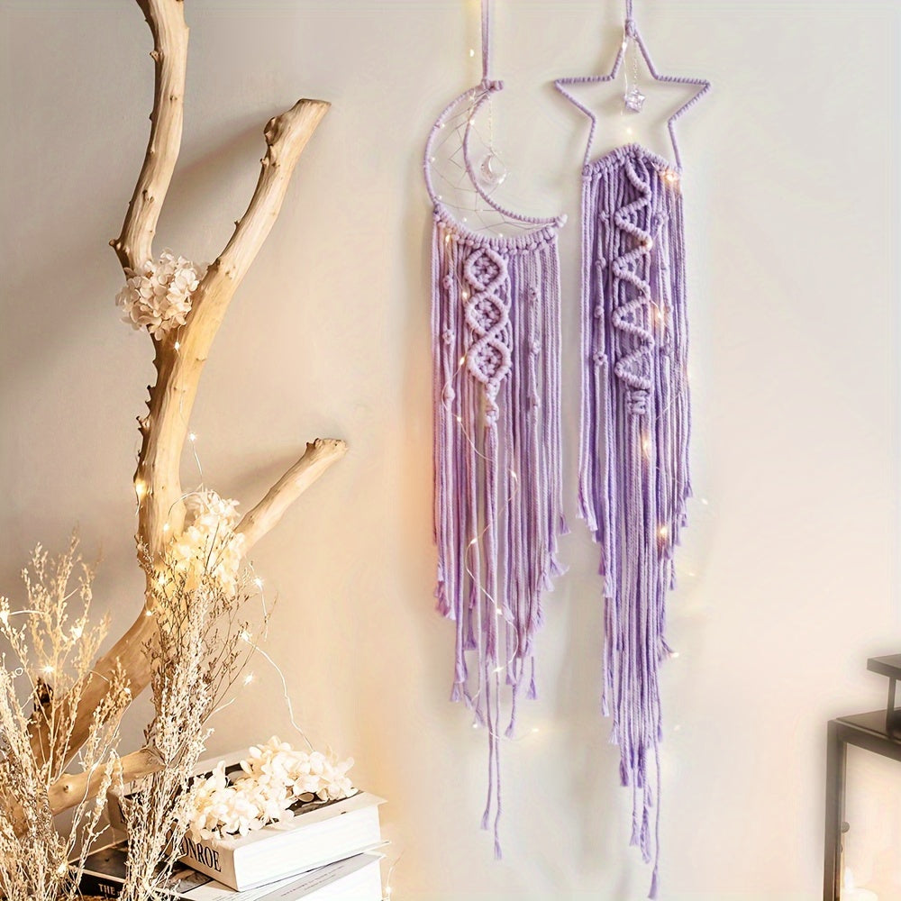 Set of 2pcs Hand-Woven XINGX and Moon Dream Catch Wall Hanging, Bohemian Home Decorative Wall Hangings Decoration, Suitable for Home Wedding Living Room Bedroom Holiday Gift Decorative Wall Hangings without Lights, Suitable f