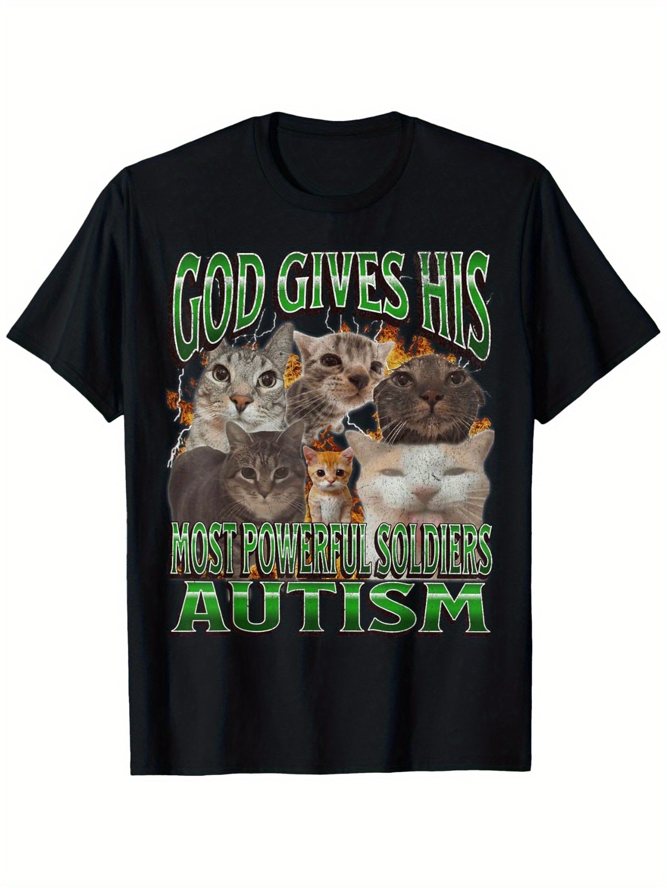 God Gives His Most Powerful Autism Funny Cat Meme Bootleg T-Shirt, Men'S T-Shirt with Casual Short Sleeves and Round Neck, Cotton Tee Perfect for Spring & Summer