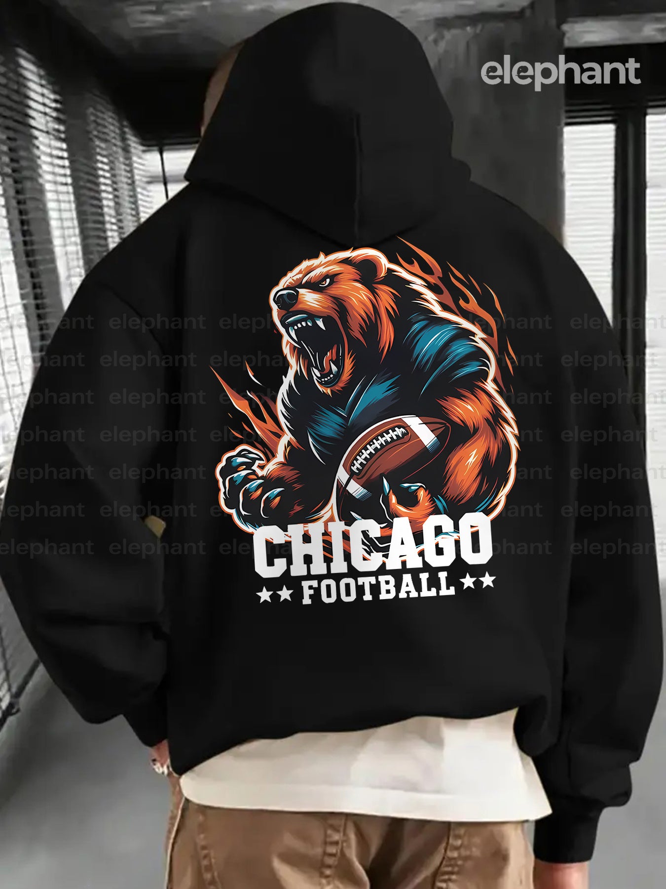 [Casual Graphic Print Hoodie Men] Chicago Football Graphic Print Hoodie for Men - Casual Thickened Sweatshirt with Pocket, Stylish Design, Perfect for Autumn and Winter