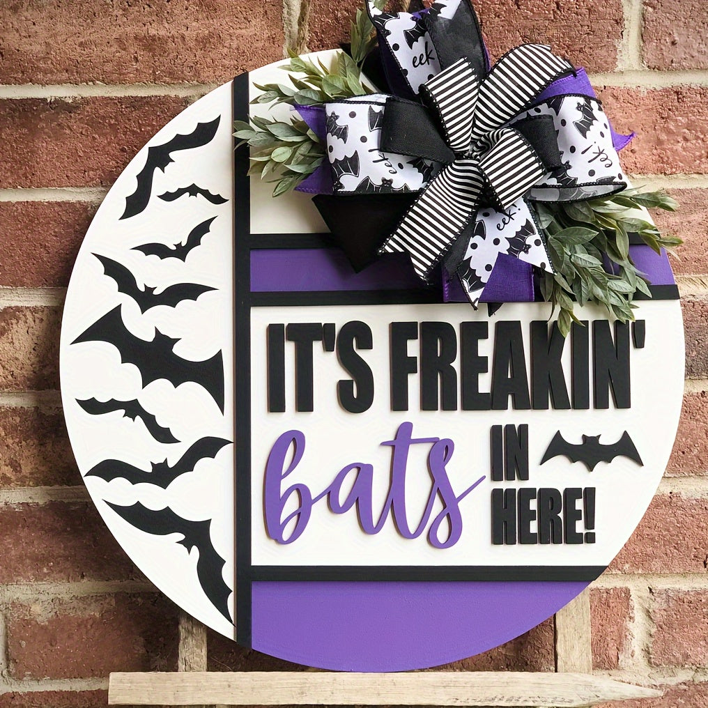[Freakin' Bats Halloween Sign] Halloween 3D Lettering Door Hanger Sign - It's Freakin' Bats - Fall Porch Decor, Wreath, Front Door Decoration