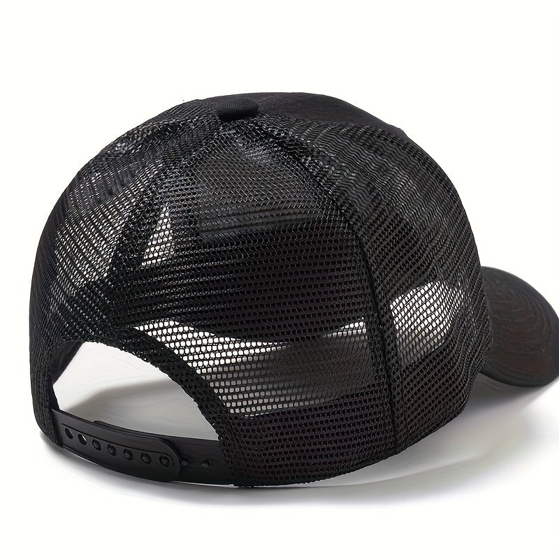 Curved Brim Baseball Cap - Breathable Mesh Trucker Hat with Dad Label, Snapback Closure, Casual Leisure Style for Outdoor Sports and Everyday Wear