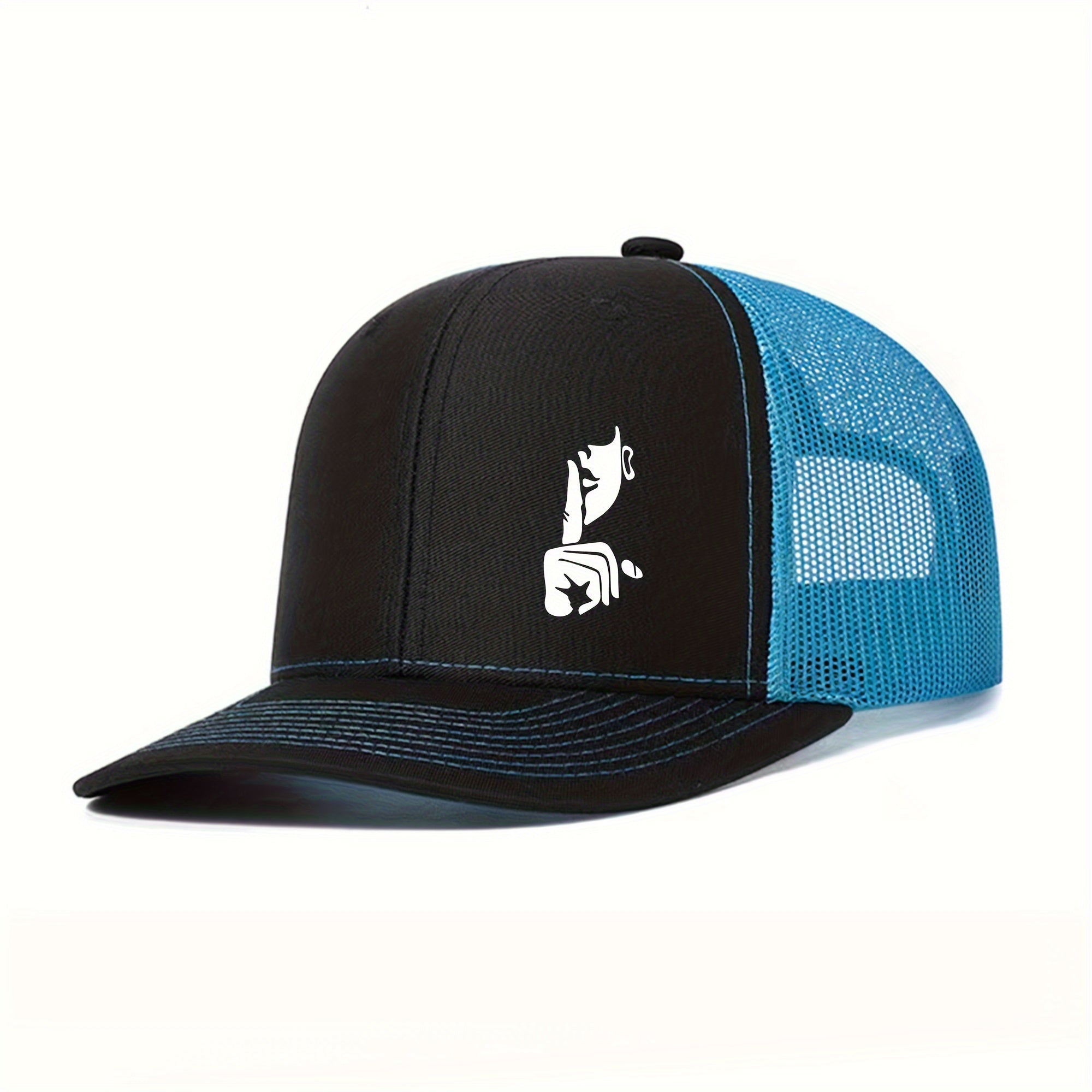 Finger Print Mesh Trucker Baseball Cap for Men & Women - Lightweight Breathable Two-Tone Design, 6 Colors (Black/Blue, Green, Grey, Orange, Brown, Tan), Sports Cap | Trendy Baseball Cap | Structured Cap